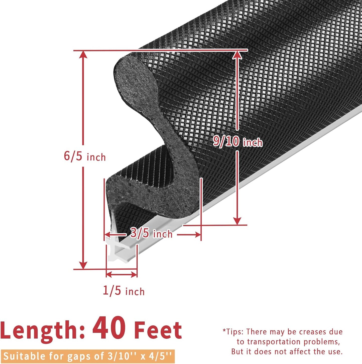 40 Feet Long Reach V-Shaped Door Weather Stripping Seal Strip - Easy-to-Cut Black Replacement Kerf Weather Stripping for Door Insulation