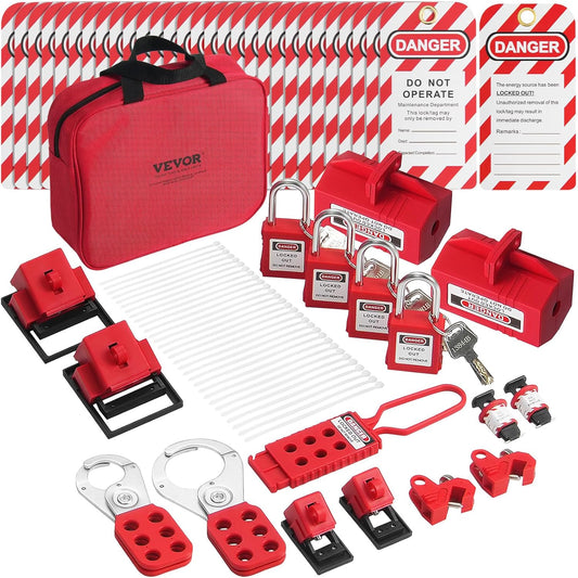 47 PCS VEVOR Electrical Lockout Tagout Safety Kit for Industrial Power, Includes Padlocks, Hasps, Tags, Nylon Ties, and Lockouts