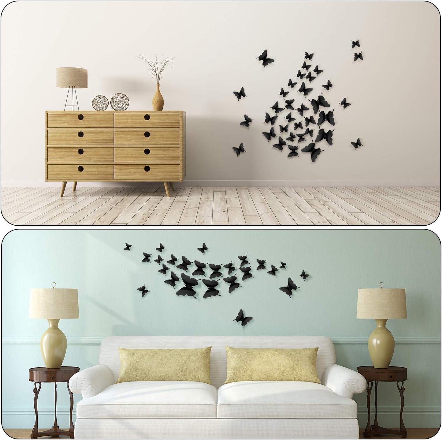 48-Piece DIY Mirror 3D Butterfly Stickers for Home Decor - Removable Decals for Bedroom, Bathroom, Living Room (Black)