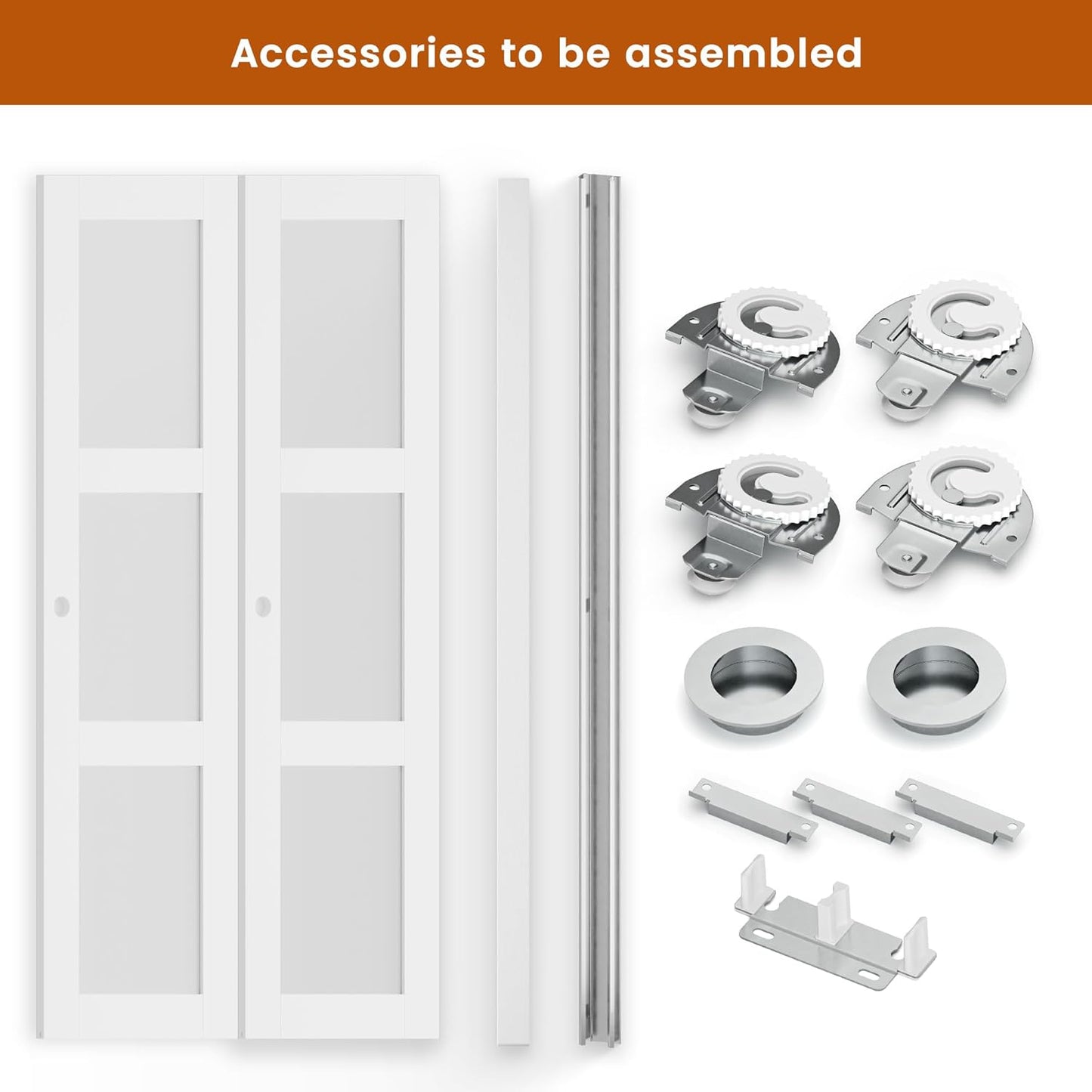48x80 Smartstandard Double Frosted Glass Sliding Closet Door with Hardware Kit - Pre-Drilled Panel - White MDF PVC Surface
