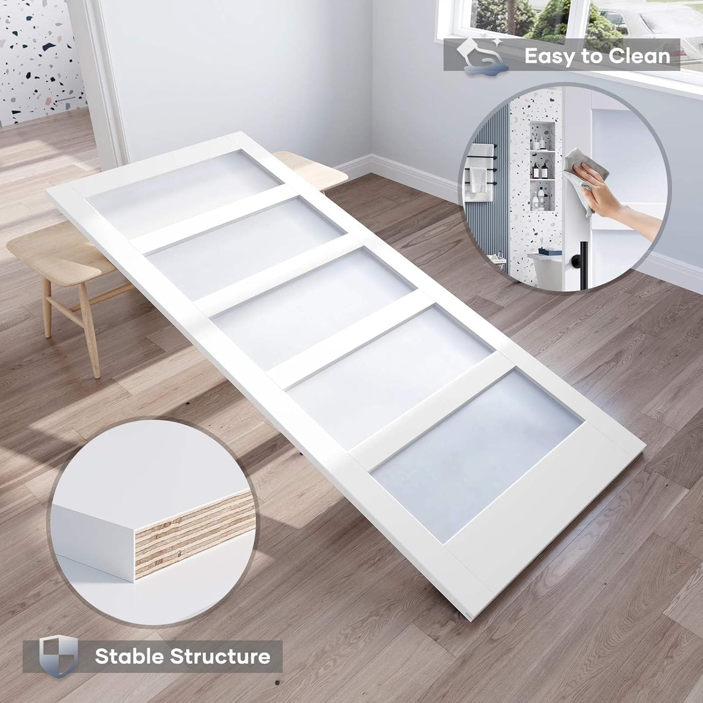48x84 Inch Frosted Glass Sliding Barn Door with 8ft Hardware Kit - DIY Assembly, Waterproof PVC Surface