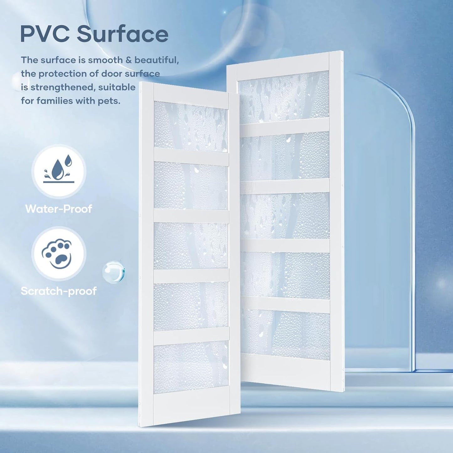 48x84 Inch Frosted Glass Sliding Barn Door with 8ft Hardware Kit - DIY Assembly, Waterproof PVC Surface