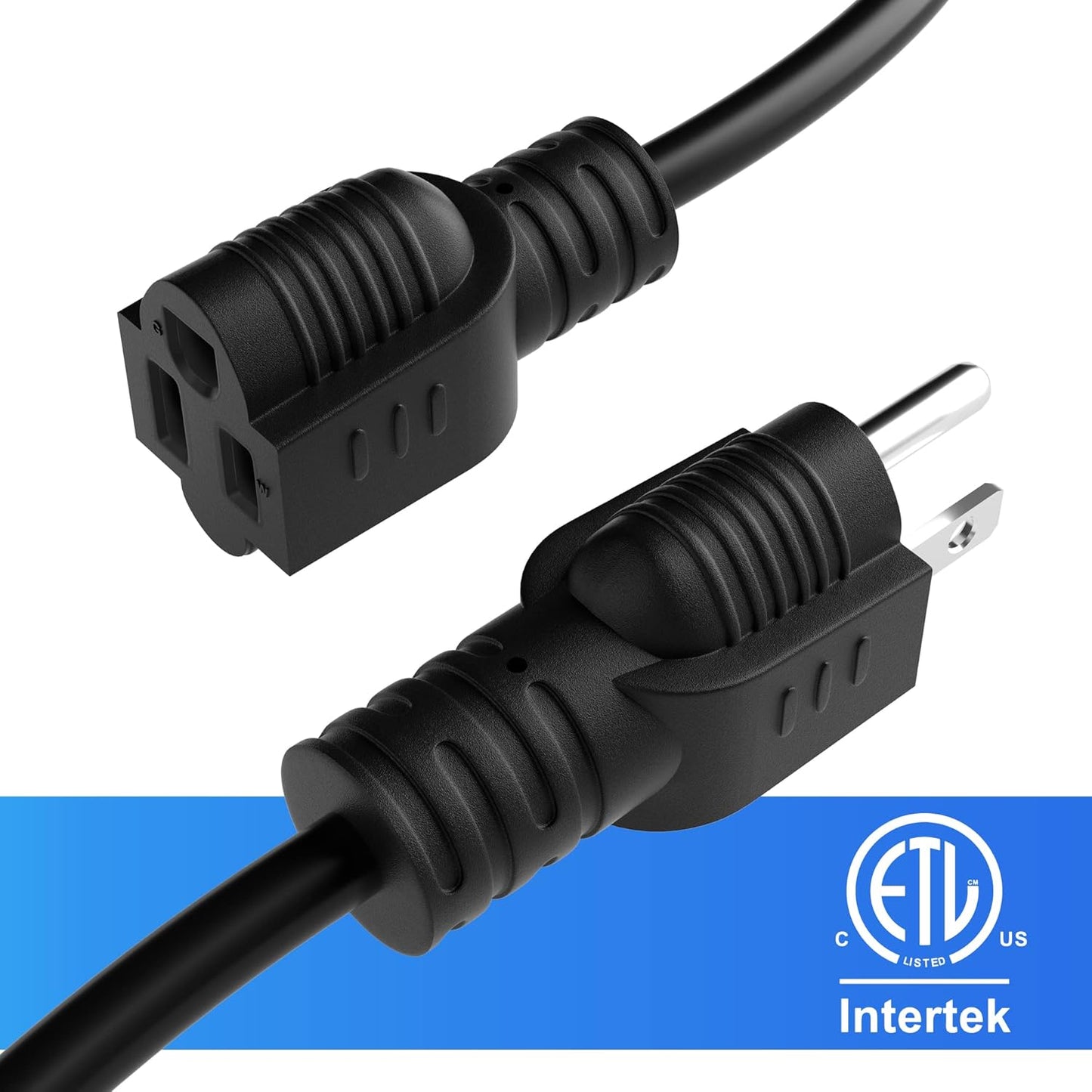 4FT 3-Prong Extension Cord 16/3 Gauge 13A 1625W ETL Certified Black Cable w/ 25 Ties