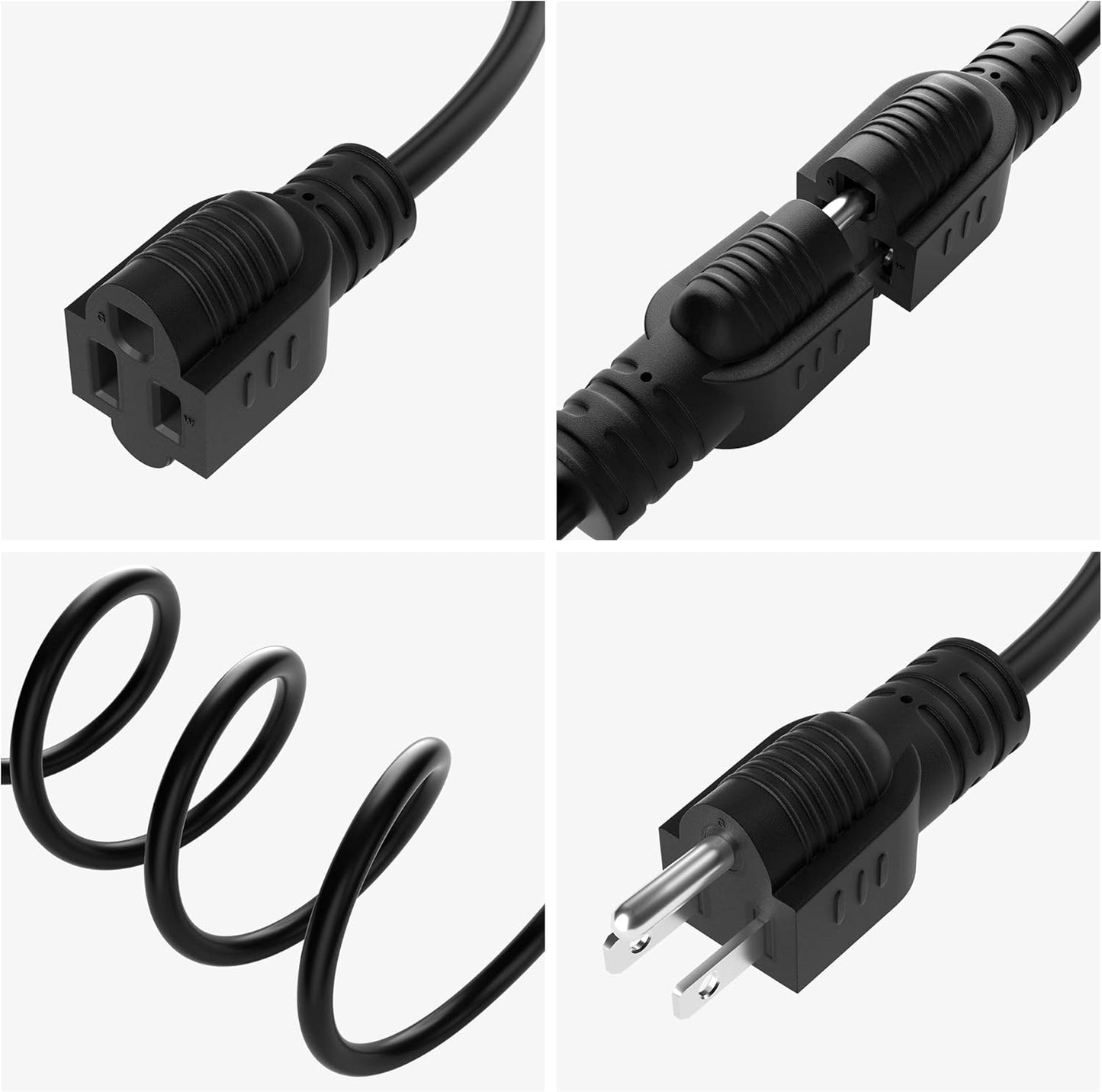 4FT 3-Prong Extension Cord 16/3 Gauge 13A 1625W ETL Certified Black Cable w/ 25 Ties