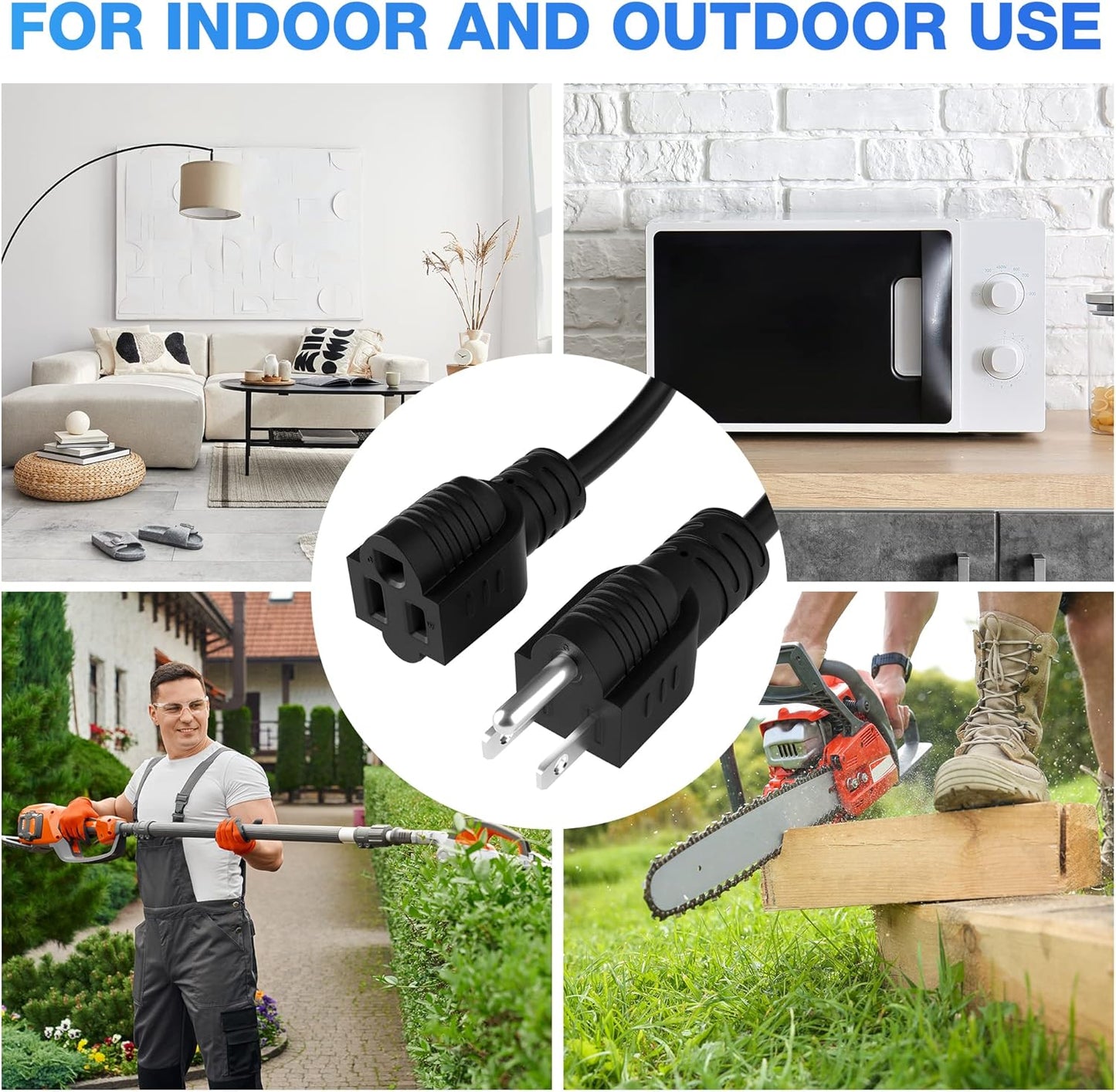 4FT 3-Prong Extension Cord 16/3 Gauge 13A 1625W ETL Certified Black Cable w/ 25 Ties