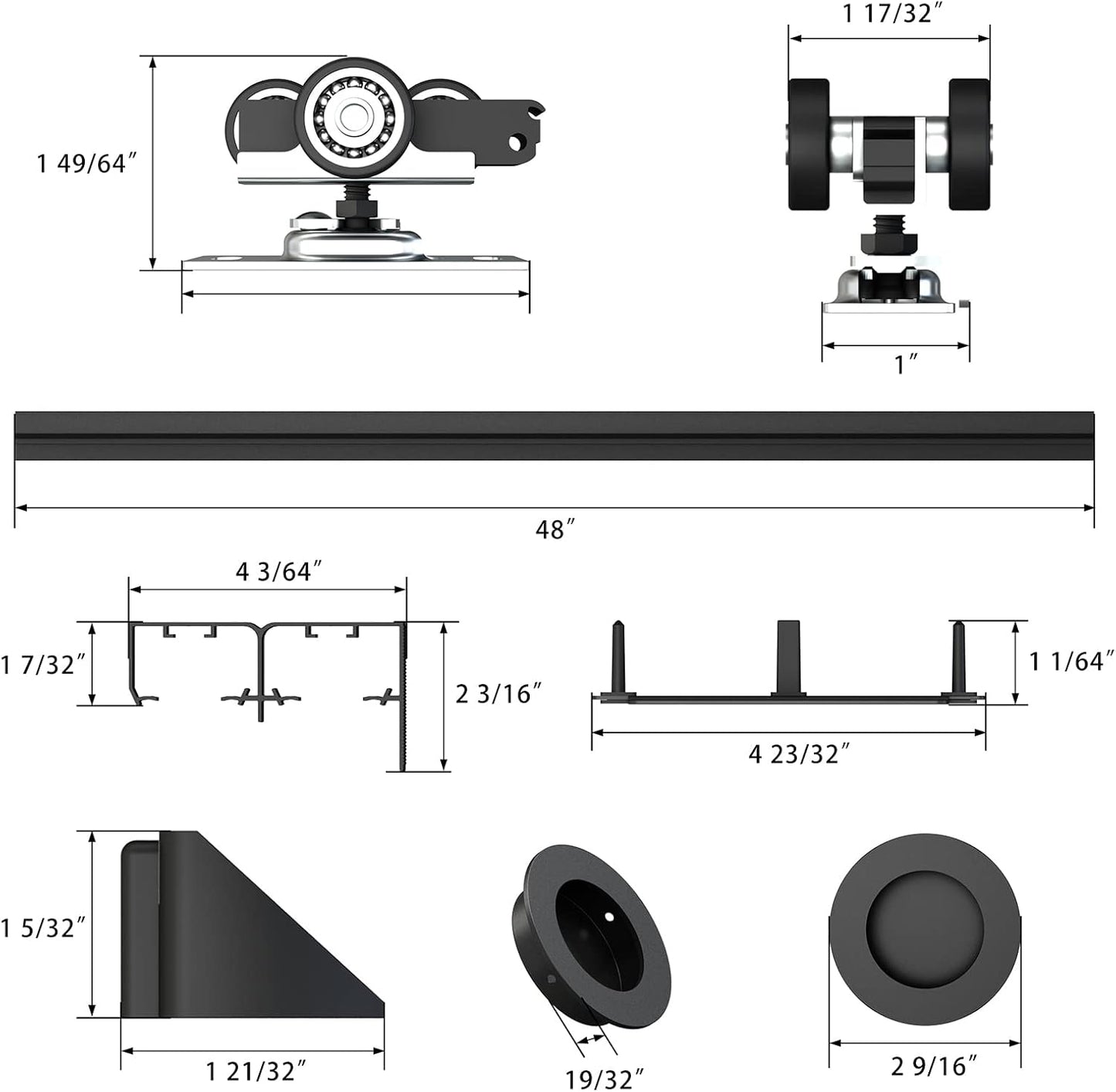 4FT Heavy Duty Bypass Door Hardware Kit for 2 Doors, Sturdy Aluminum Sliding Closet Door Track with Finger Pulls, Quiet and Smooth Operation, Fits 1 3/8" or 1 3/4" Doors, Easy Installation - Black
