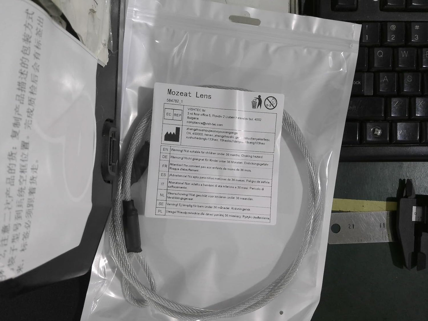 4ft Mozeat Lens Safety Cable Lock for Outdoor Travel Security - 5mm Braided Steel Vinyl Coated Luggage Lock Rope - Double Loop Bike Chain Lock for Padlock - WildKart