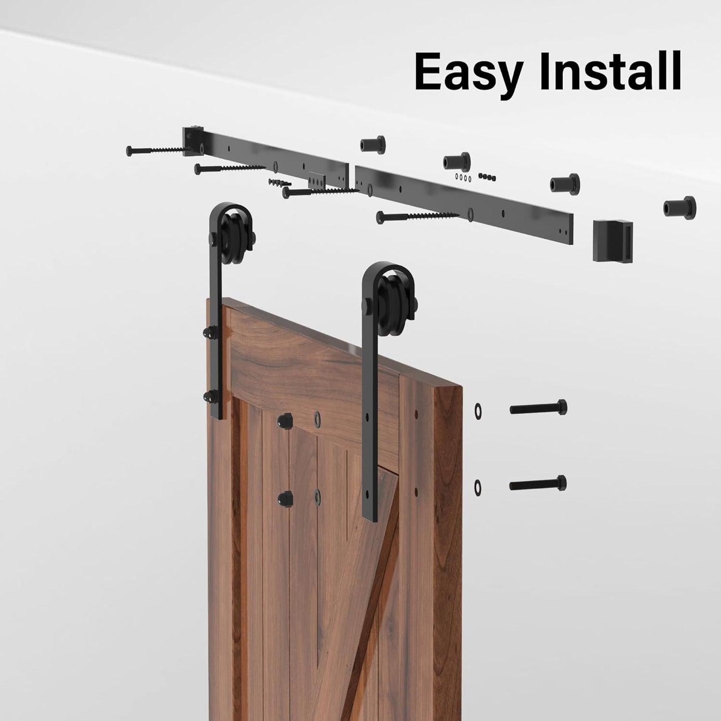 4FT Single Sliding Barn Door Hardware Kit - Black Carbon Steel Track Rail - Easy Install J-Shape for 29" Closet - Heavy Duty