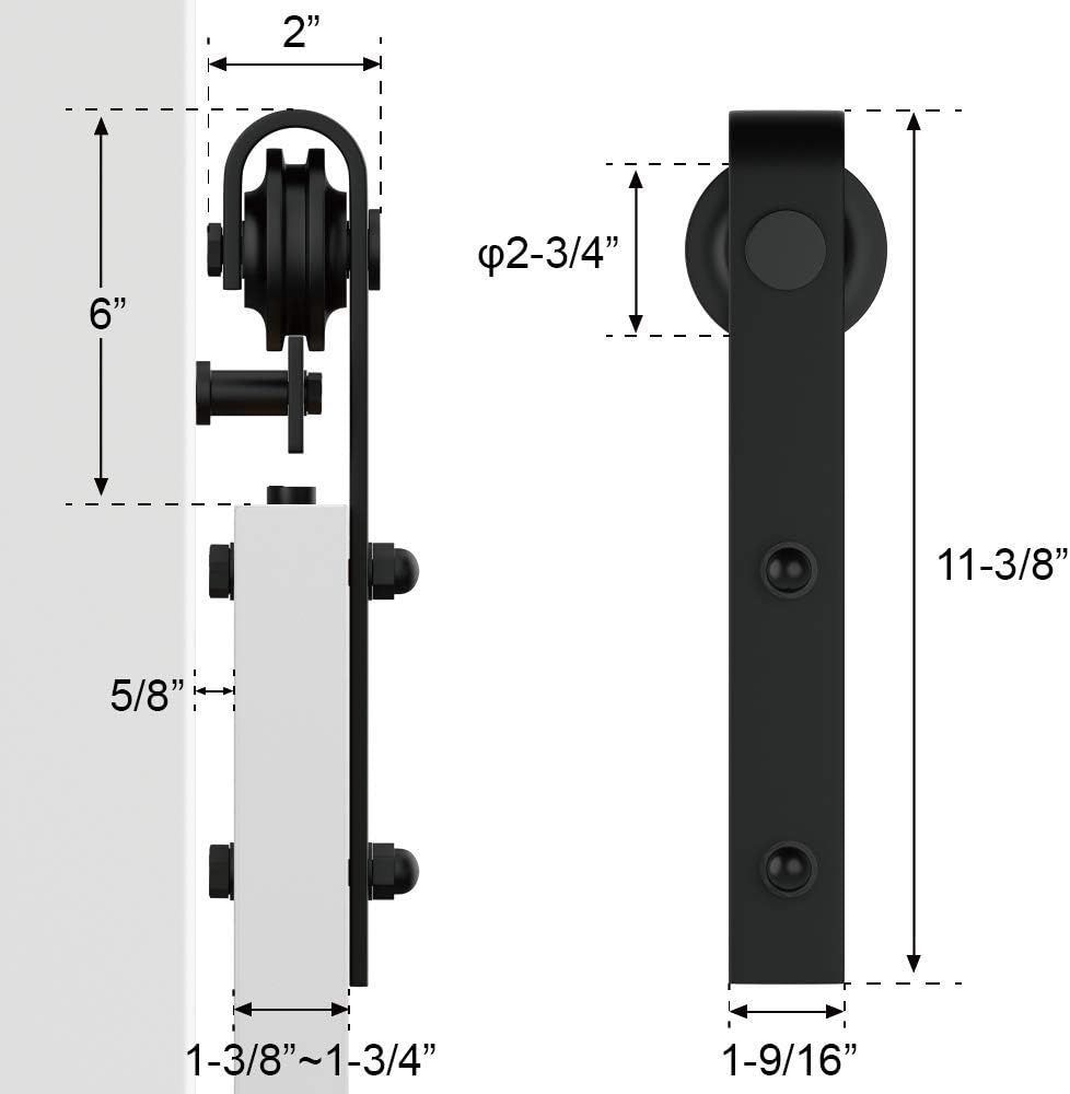 4FT Single Sliding Barn Door Hardware Kit - Black Carbon Steel Track Rail - Easy Install J-Shape for 29" Closet - Heavy Duty