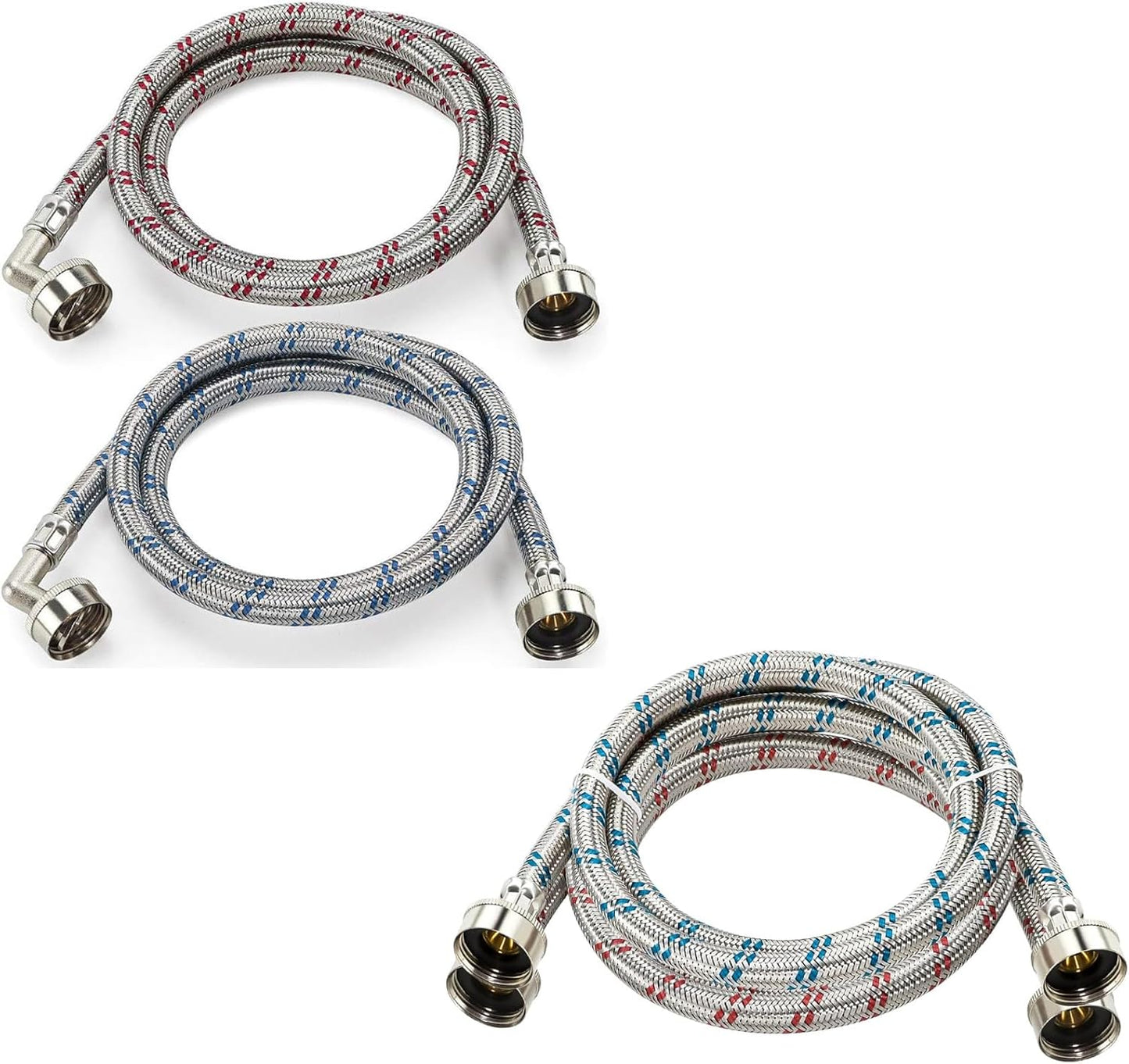 4ft Stainless Steel Washing Machine Hoses with 90 Degree Elbow - Burst Proof by Cenipar