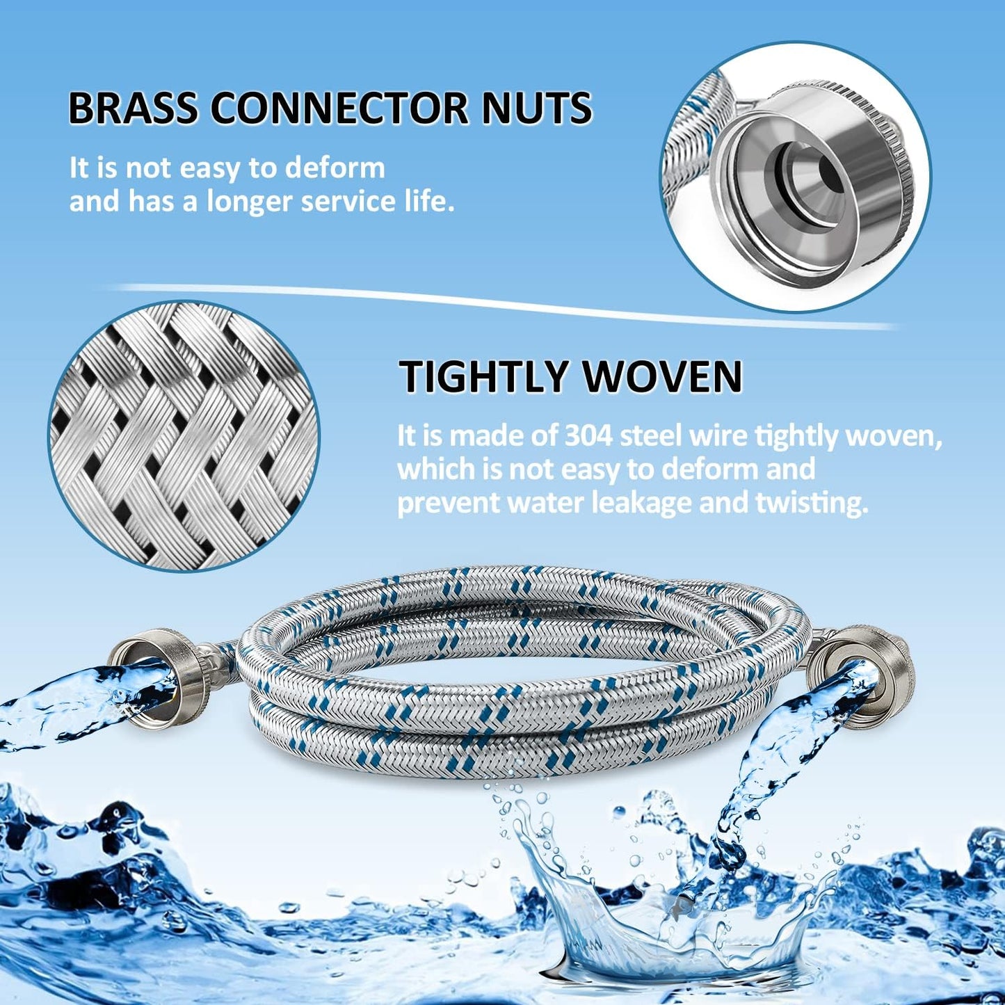 4ft Stainless Steel Washing Machine Hoses with 90 Degree Elbow - Burst Proof by Cenipar