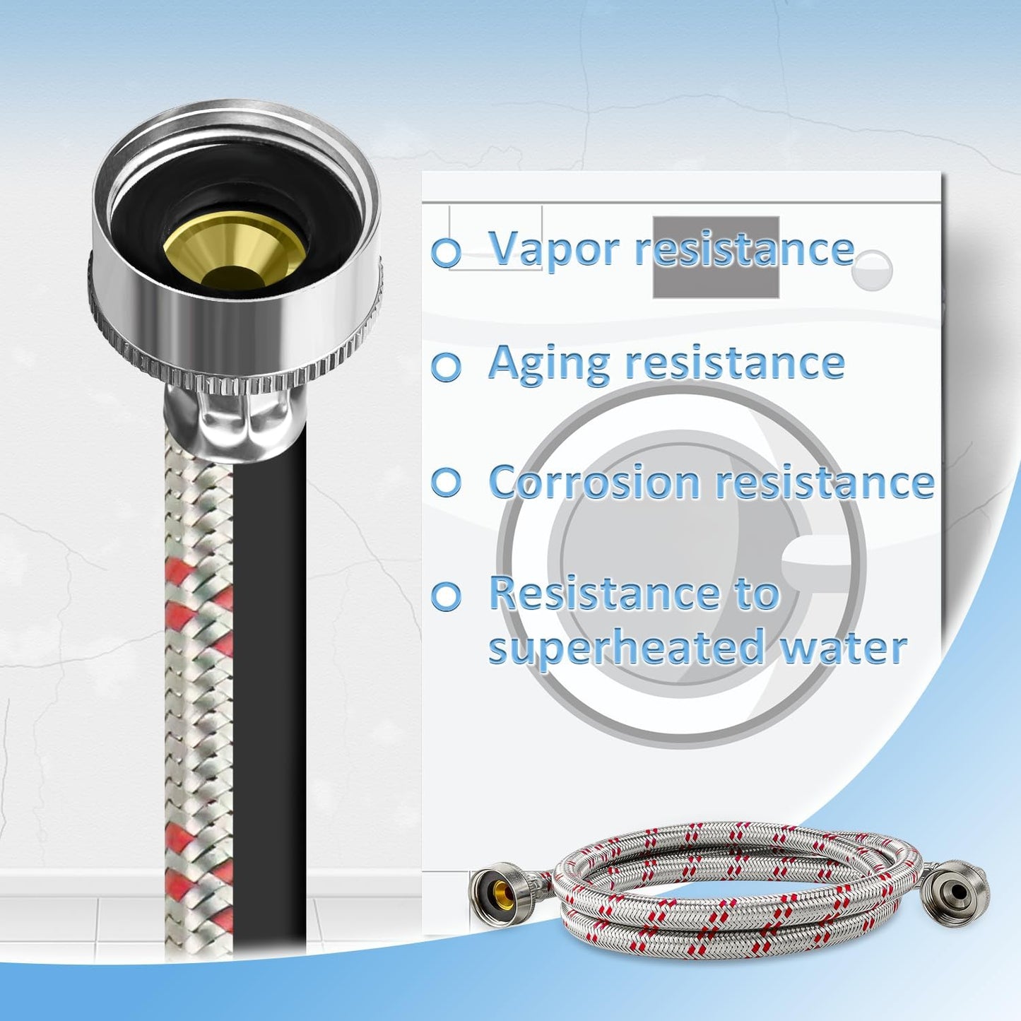 4ft Stainless Steel Washing Machine Hoses with 90 Degree Elbow - Burst Proof by Cenipar