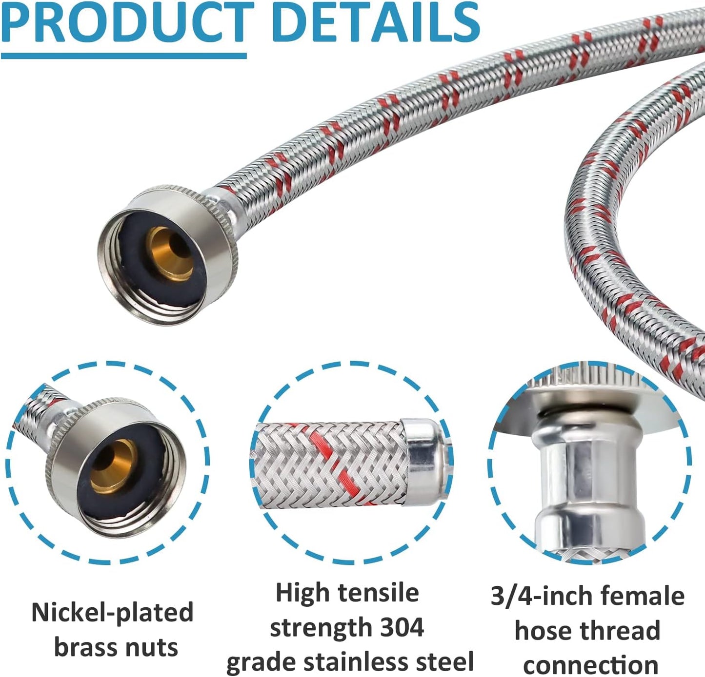4ft Stainless Steel Washing Machine Hoses with 90 Degree Elbow - Burst Proof by Cenipar