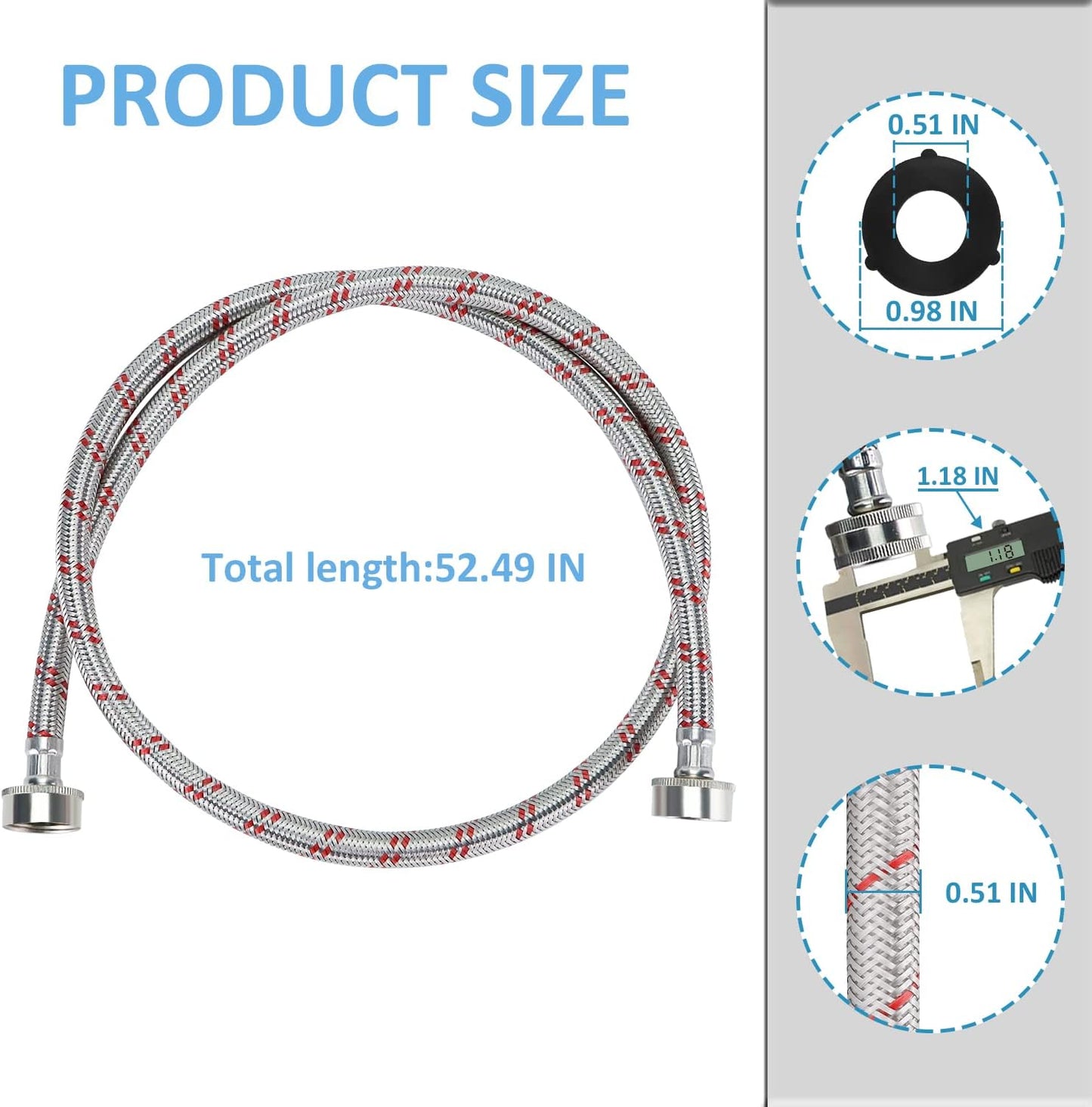 4ft Stainless Steel Washing Machine Hoses with 90 Degree Elbow - Burst Proof by Cenipar