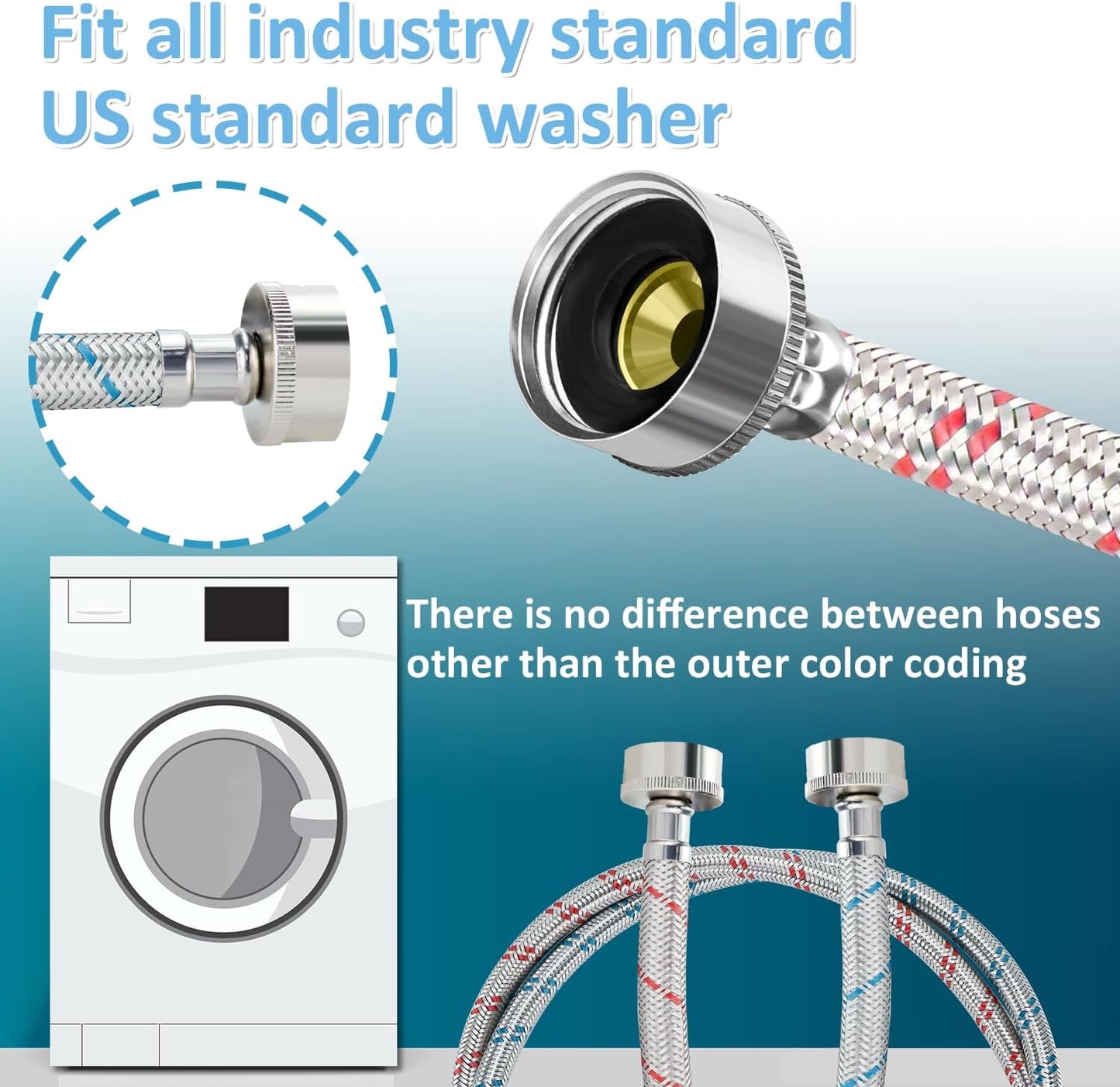 4ft Stainless Steel Washing Machine Hoses with 90 Degree Elbow - Burst Proof by Cenipar