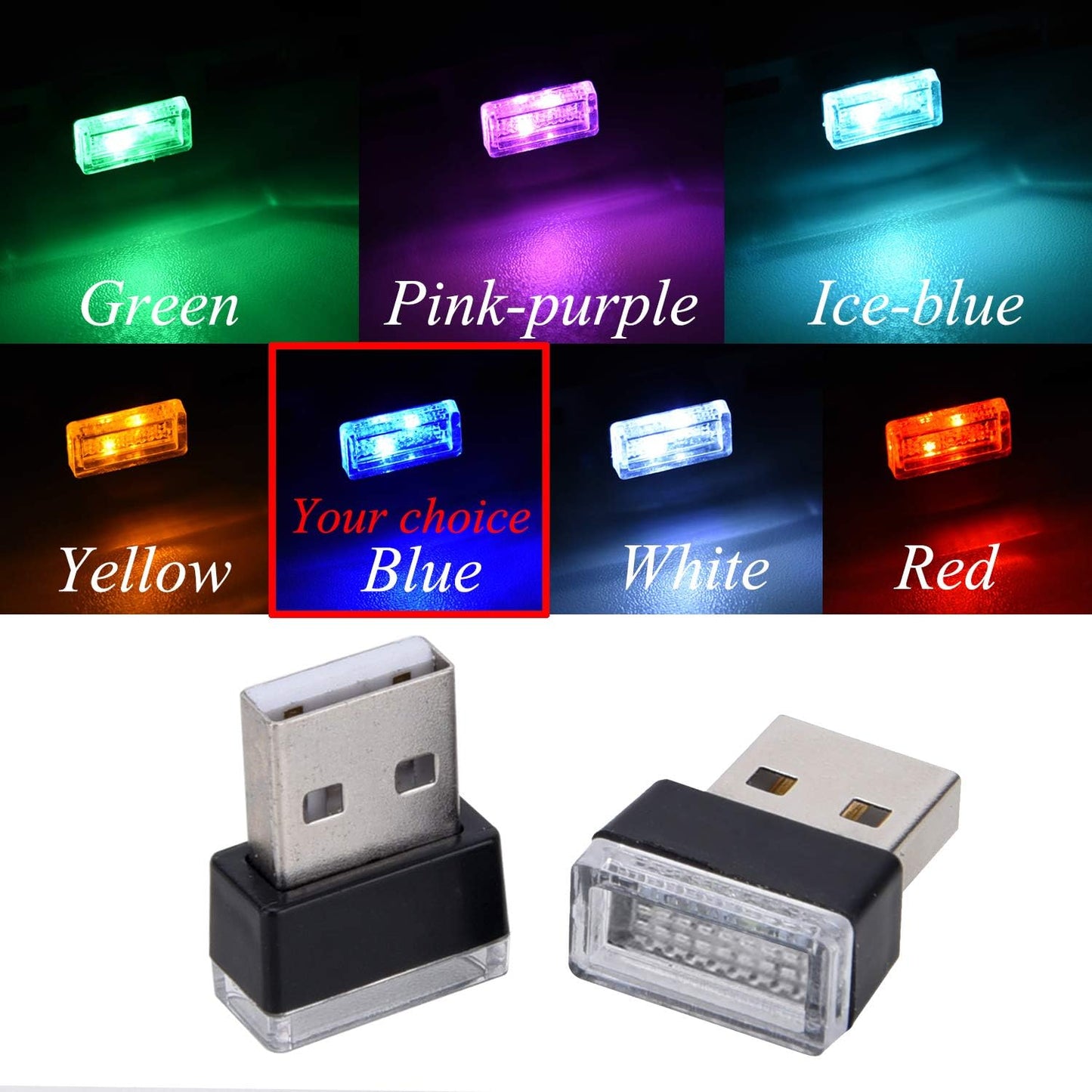 4Pcs Blue USB Car Interior Atmosphere Lamps - Mini LED Lights for Car Decor
