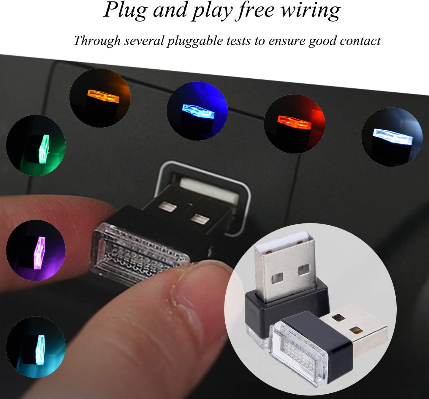 4Pcs Blue USB Car Interior Atmosphere Lamps - Mini LED Lights for Car Decor