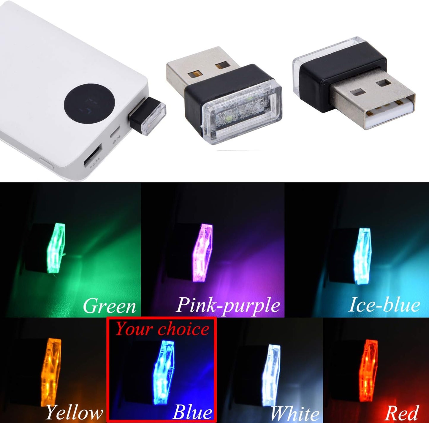 4Pcs Blue USB Car Interior Atmosphere Lamps - Mini LED Lights for Car Decor