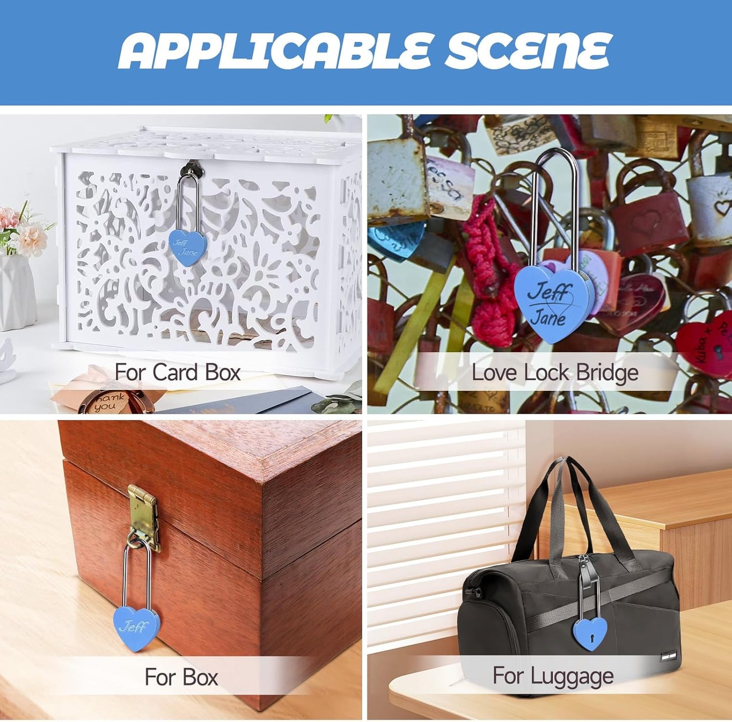 4pcs Gradleen 3.5 Inches Heart Lock with Key, Rose Red and Blue 50mm Love Padlock Rubber Painting Metal Love Lock for Lovelock Bridge, Jewelry Box, Diary Book, Card Box