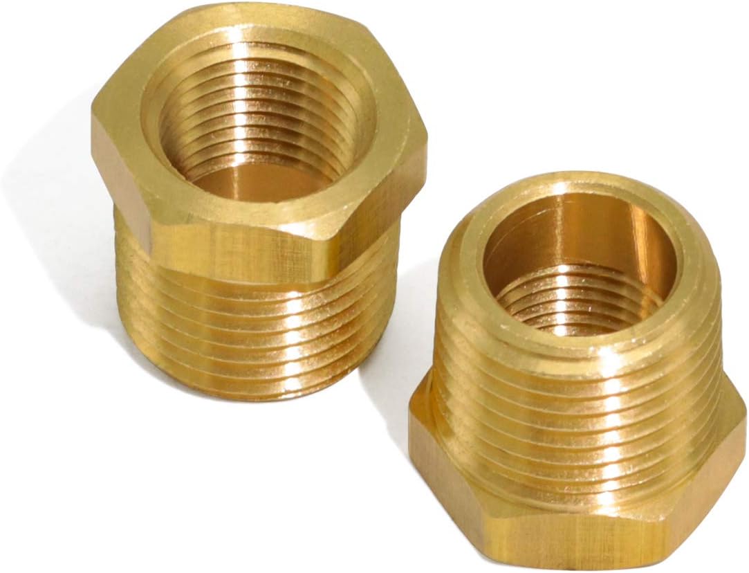 4pcs Heavy Duty Brass Reducer Hex Bushing Fitting Set - 1/2" NPT Male to 3/8" NPT Female Adapter for Pipe/Hose Tube