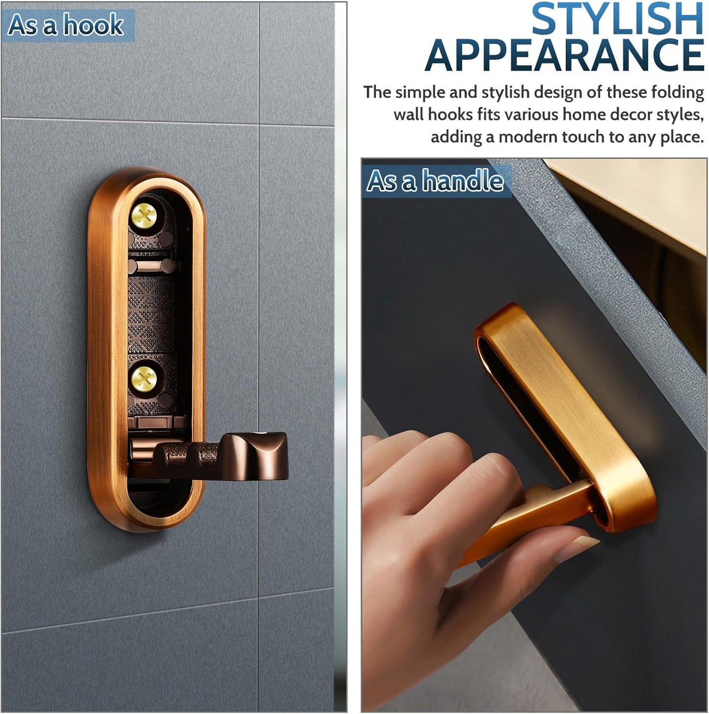 4pcs PartyKindom Foldable Wall Hooks - Retractable Coat Hook for Hanging Towels, Keys, Bags, Jackets - Includes Mounting Hardware