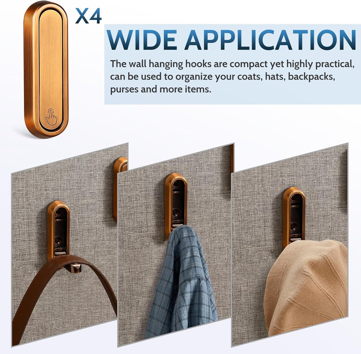 4pcs PartyKindom Foldable Wall Hooks - Retractable Coat Hook for Hanging Towels, Keys, Bags, Jackets - Includes Mounting Hardware