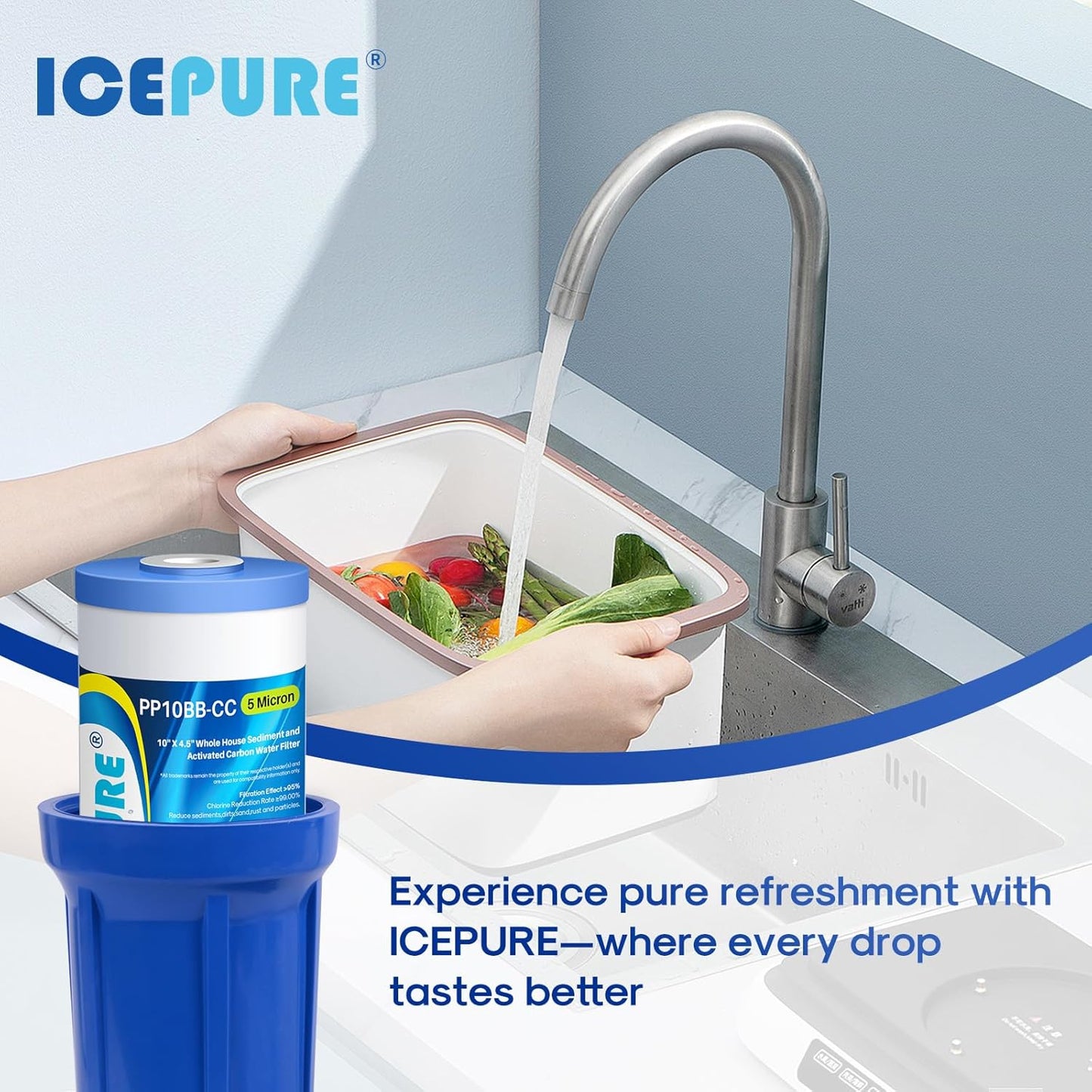 5 Micron Whole House Water Filter 10" x 4.5" Compatible with GE, Whirlpool, Dupont, Pentek - 4 Pack