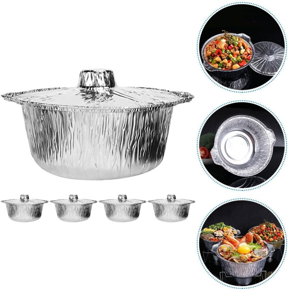 5-Pack 8 Inch Round Tin Foil Pans with Lids - Disposable Aluminum Pie Pans for Baking, Roasting, and Cooking - 1150ml Capacity