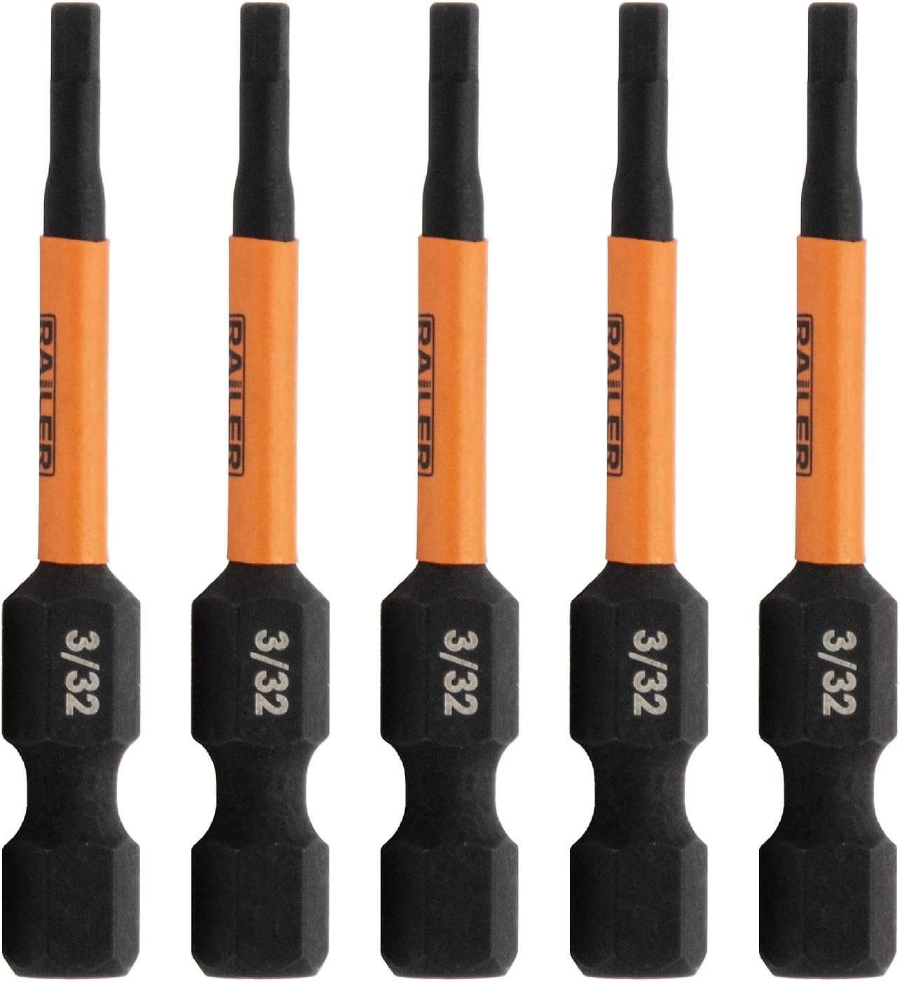 5 Pack of 3/32" Hex Impact Driver Bits with Quick Release Railer Allen Wrench Drill Hex Bits - S2 Steel, 2 inch Length