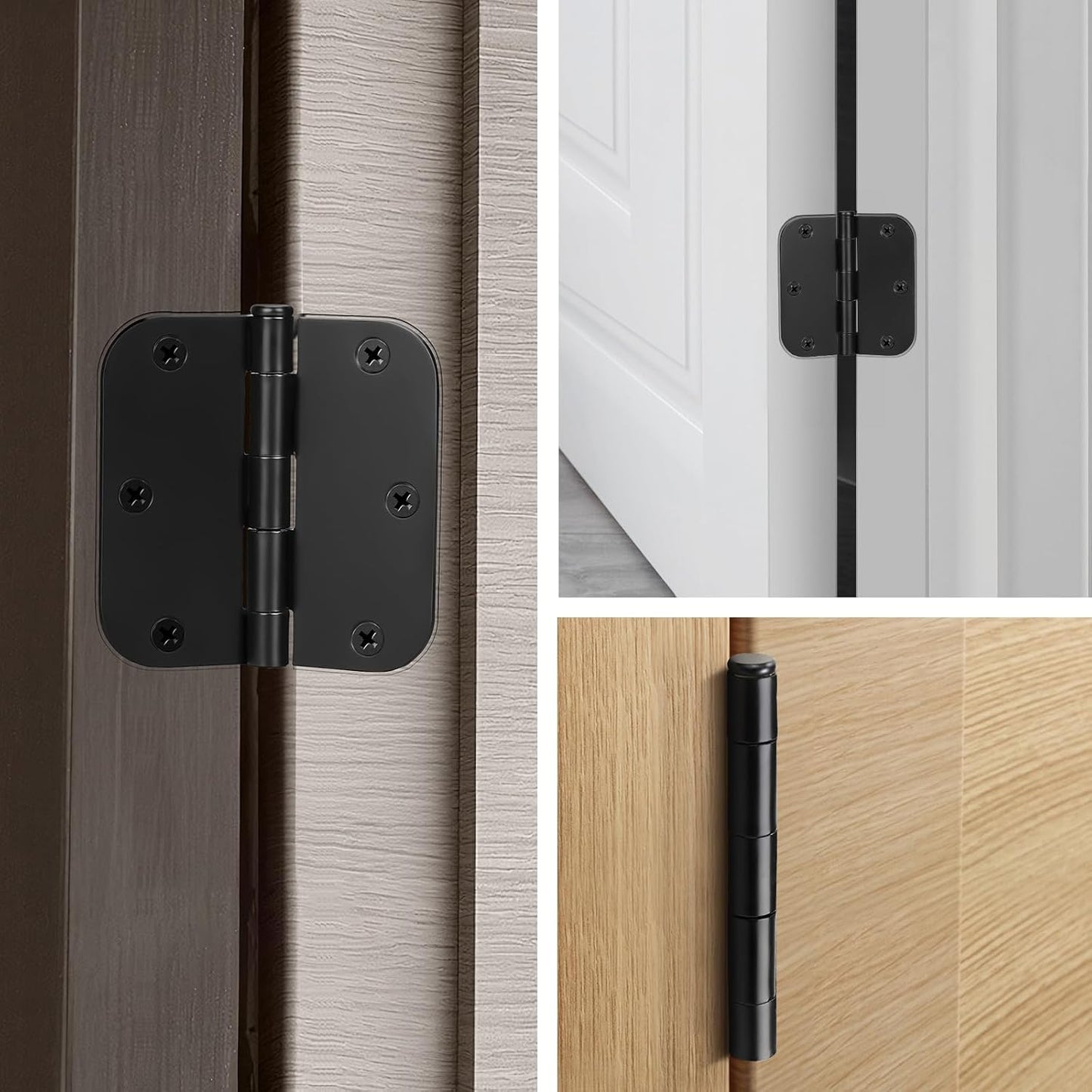 5 Pack of KNOBWELL Matte Black Door Hinges - 3.5" x 3.5" Interior Hinges for Doors with 5/8" Radius Corners