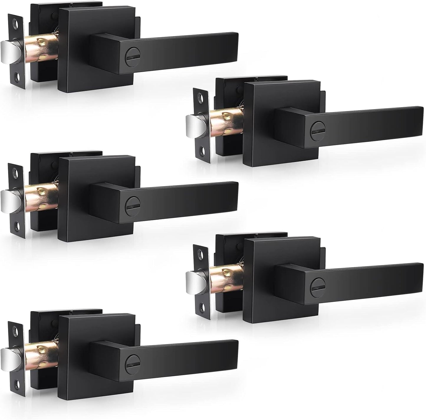 5 Pack of Probrico Square Privacy Levers in Matte Black Finish for Bed and Bath - Heavy Duty Keyless Interior Locksets for Right & Left Doors