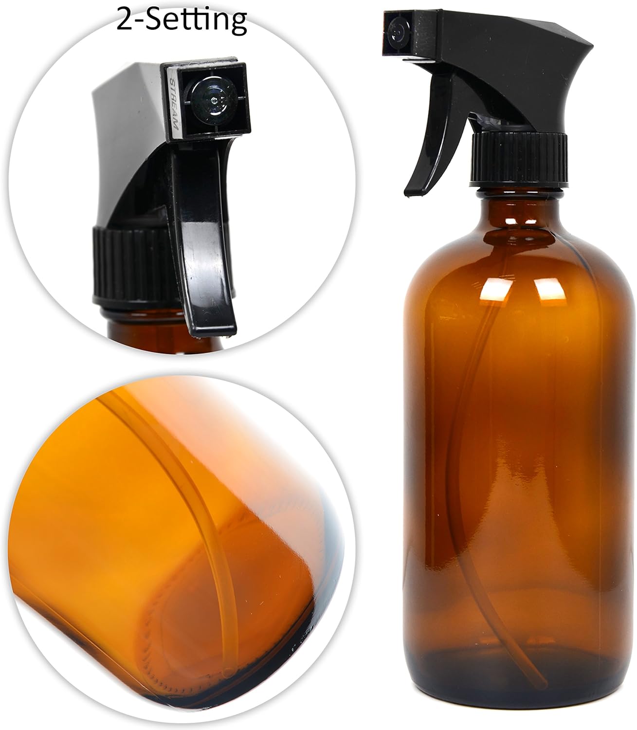 5-Pack Refillable Amber Glass Spray Bottles - 8oz Containers for Essential Oils, Cleaning, Aromatherapy - Trigger Sprayer