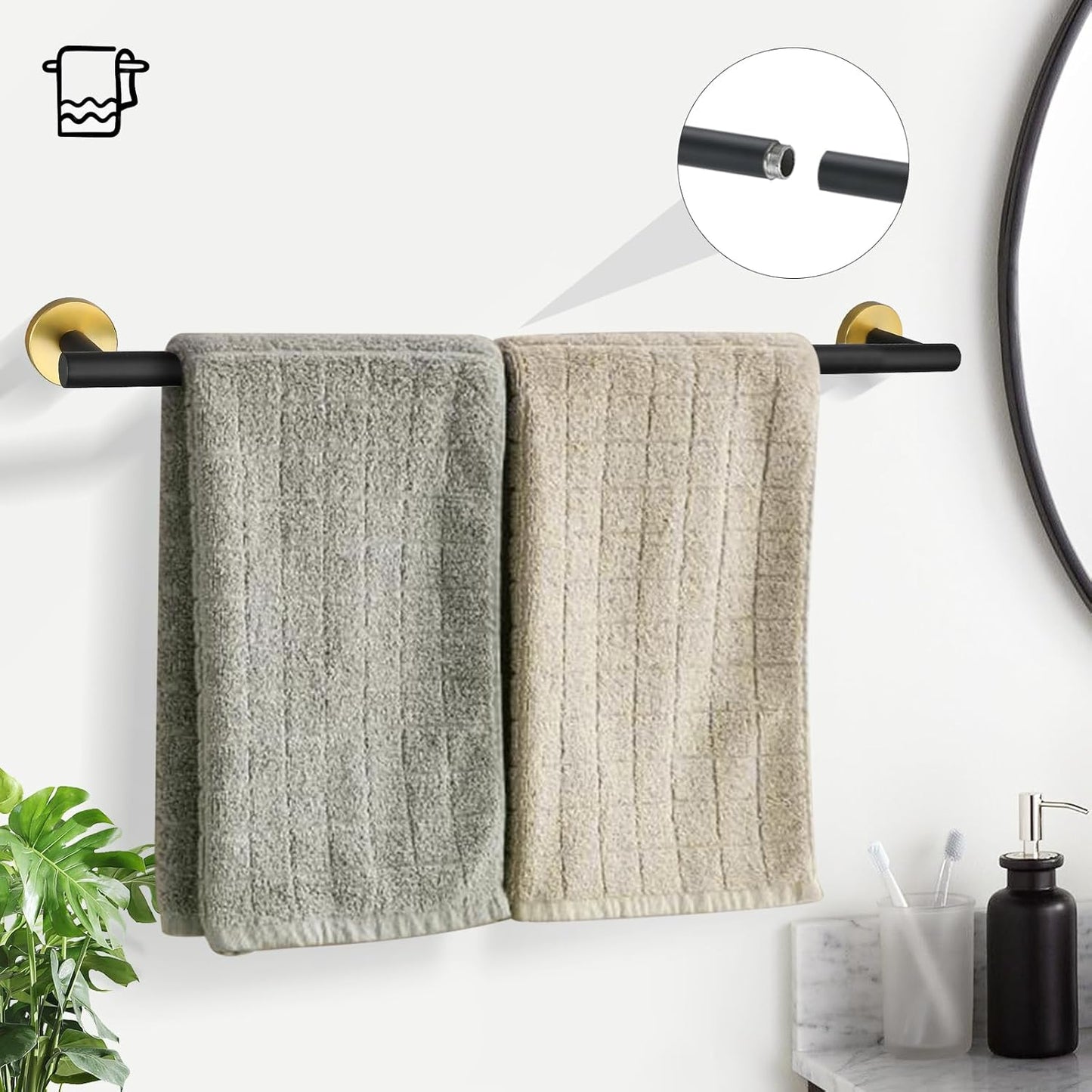 5 Piece Black and Gold Bathroom Hardware Set - SUS304 Stainless Steel Towel Bar Set, 24 Inch Accessories Kit Wall Mounted