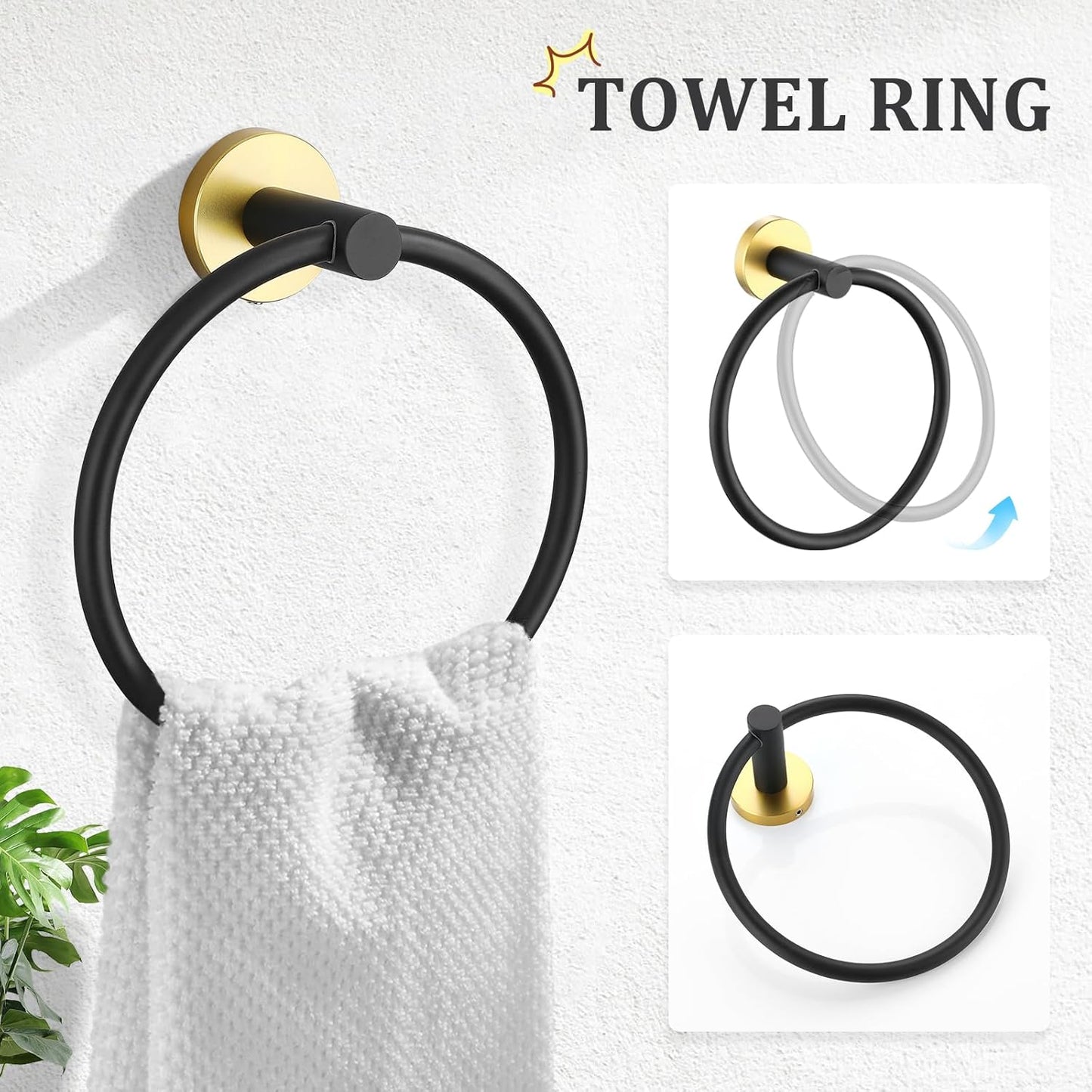 5 Piece Black and Gold Bathroom Hardware Set - SUS304 Stainless Steel Towel Bar Set, 24 Inch Accessories Kit Wall Mounted