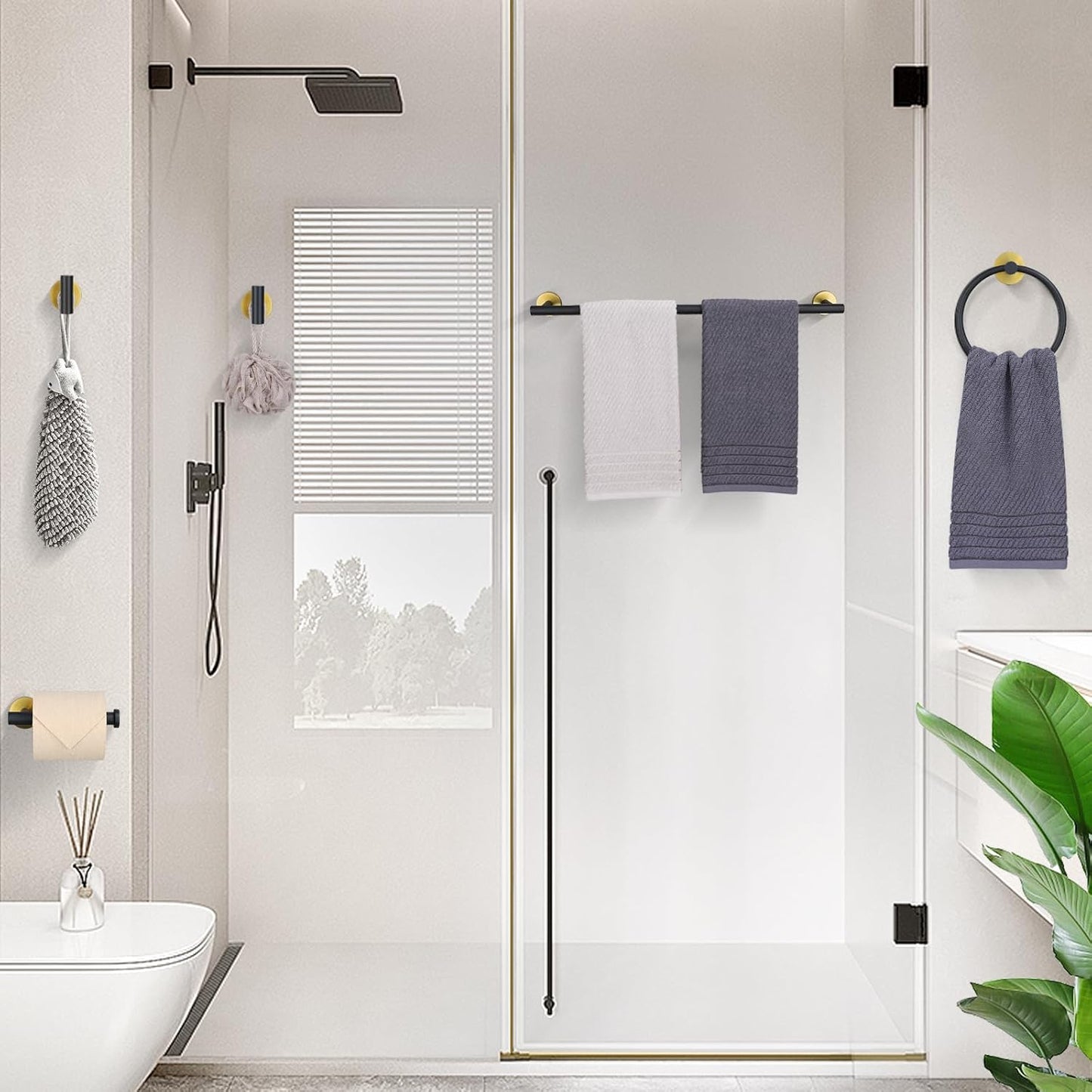 5 Piece Black and Gold Bathroom Hardware Set - SUS304 Stainless Steel Towel Bar Set, 24 Inch Accessories Kit Wall Mounted