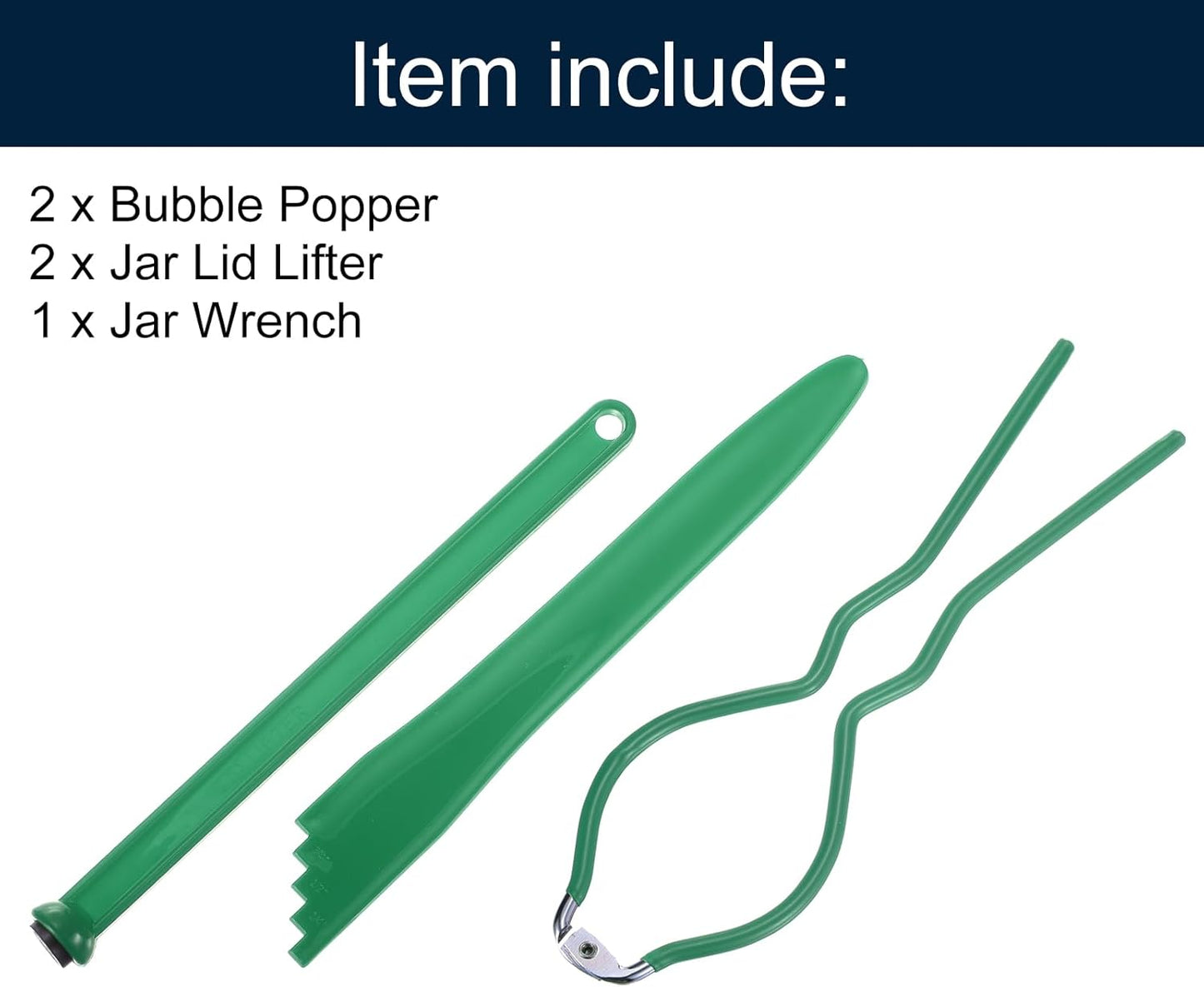 5-Piece Canning Tool Kit with Electroplated Supplies for Regular Mouth Ball Jars and Mason Jars - Bubble Popper, Lid Lifter, Wrench - Green