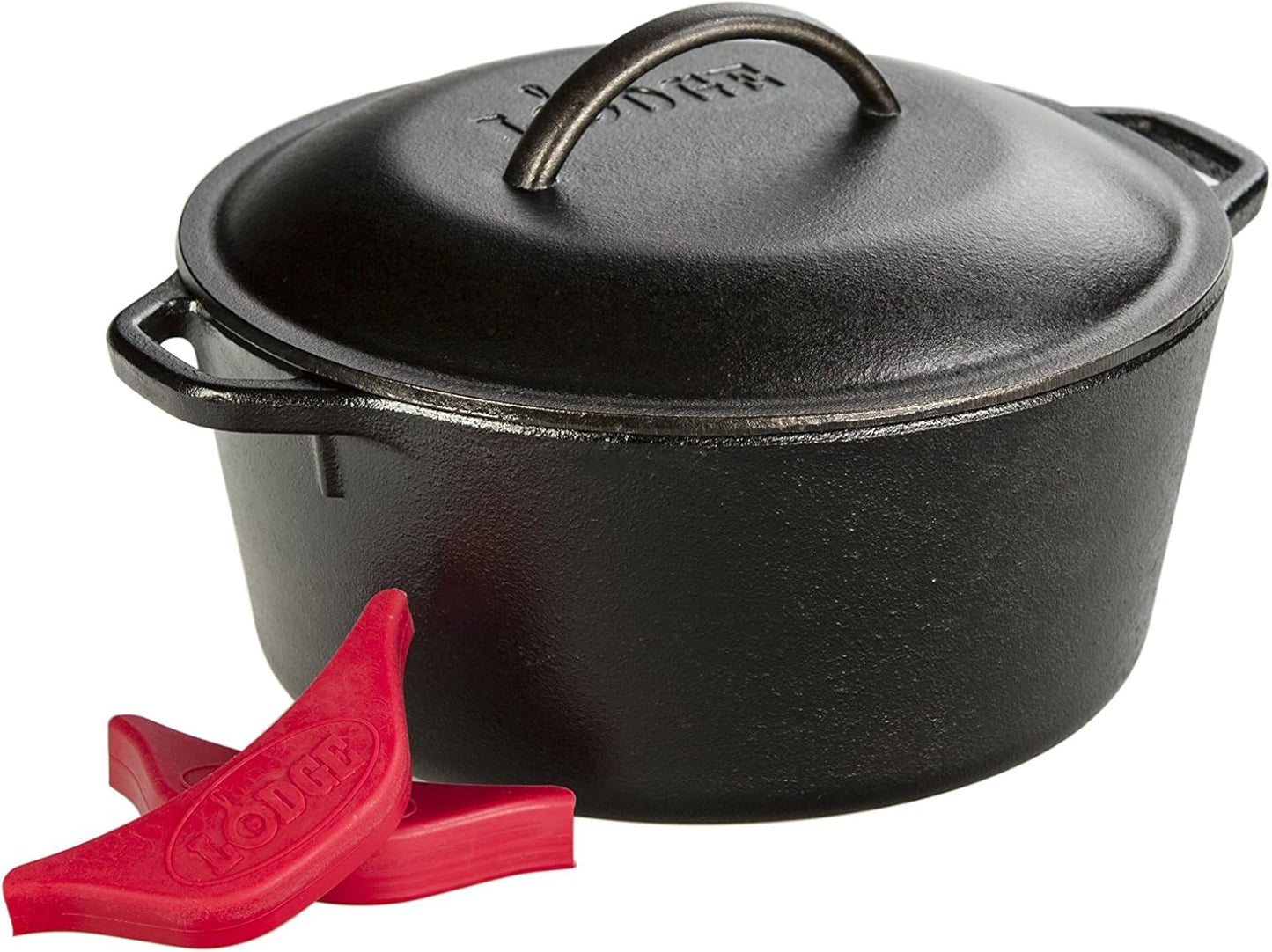 5 Quart Lodge Cast Iron Dutch Oven with Handle Holders - Black/Red - L8DOL3HH41PLT