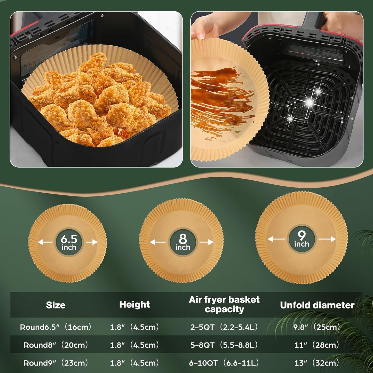 50 Pack 9 Inch Disposable Air Fryer Liners for 8-10QT Round Fryers - Thickened Parchment Paper for Baking and Cooking