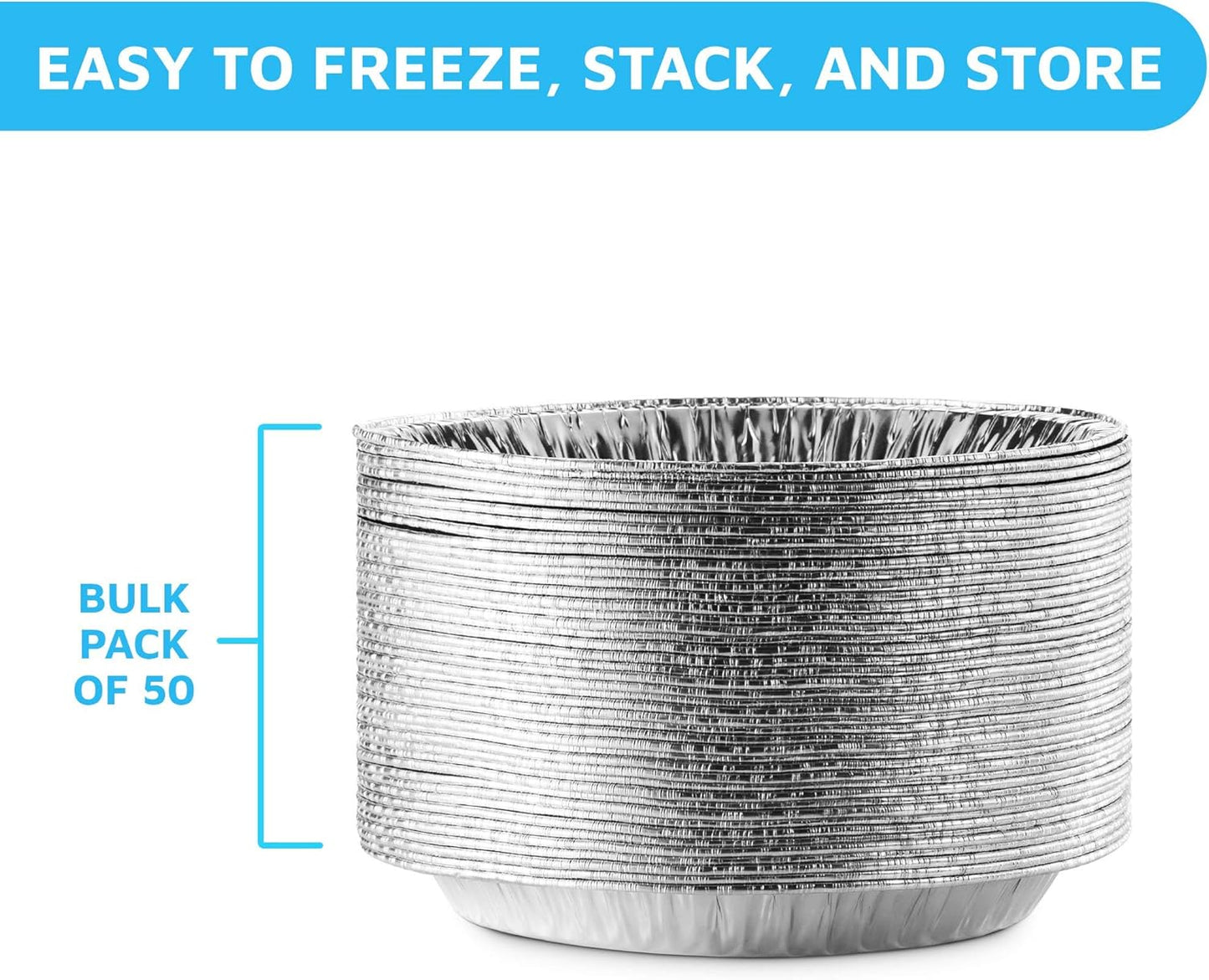 50-Pack 9” Round Aluminum Foil Pie Pans for Baking, Storing, Serving & Reheating - Freezer/Oven Safe, Recyclable Containers