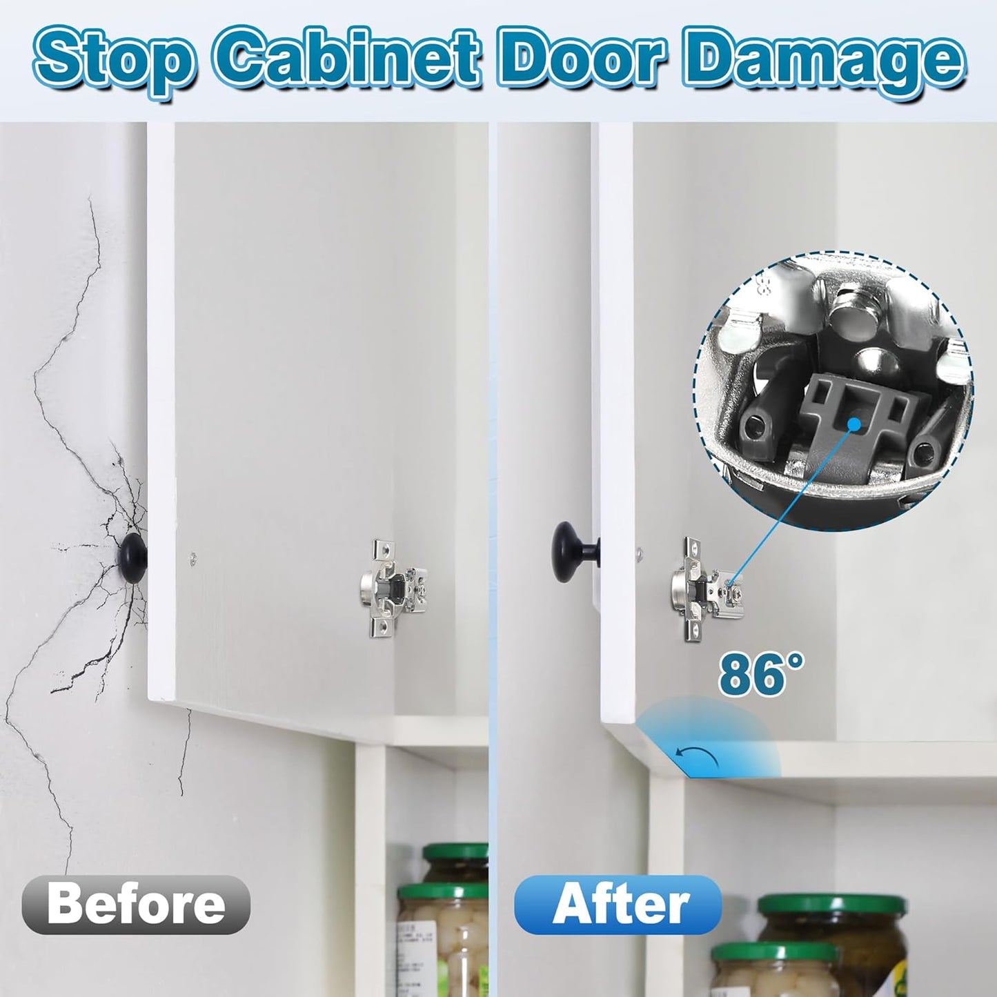 50 Pack Cabinet Restrictor Clips with 86 Degree Angle Restriction for Blum 38C315B3 - Plastic Restraints for American Kitchen Cabinets