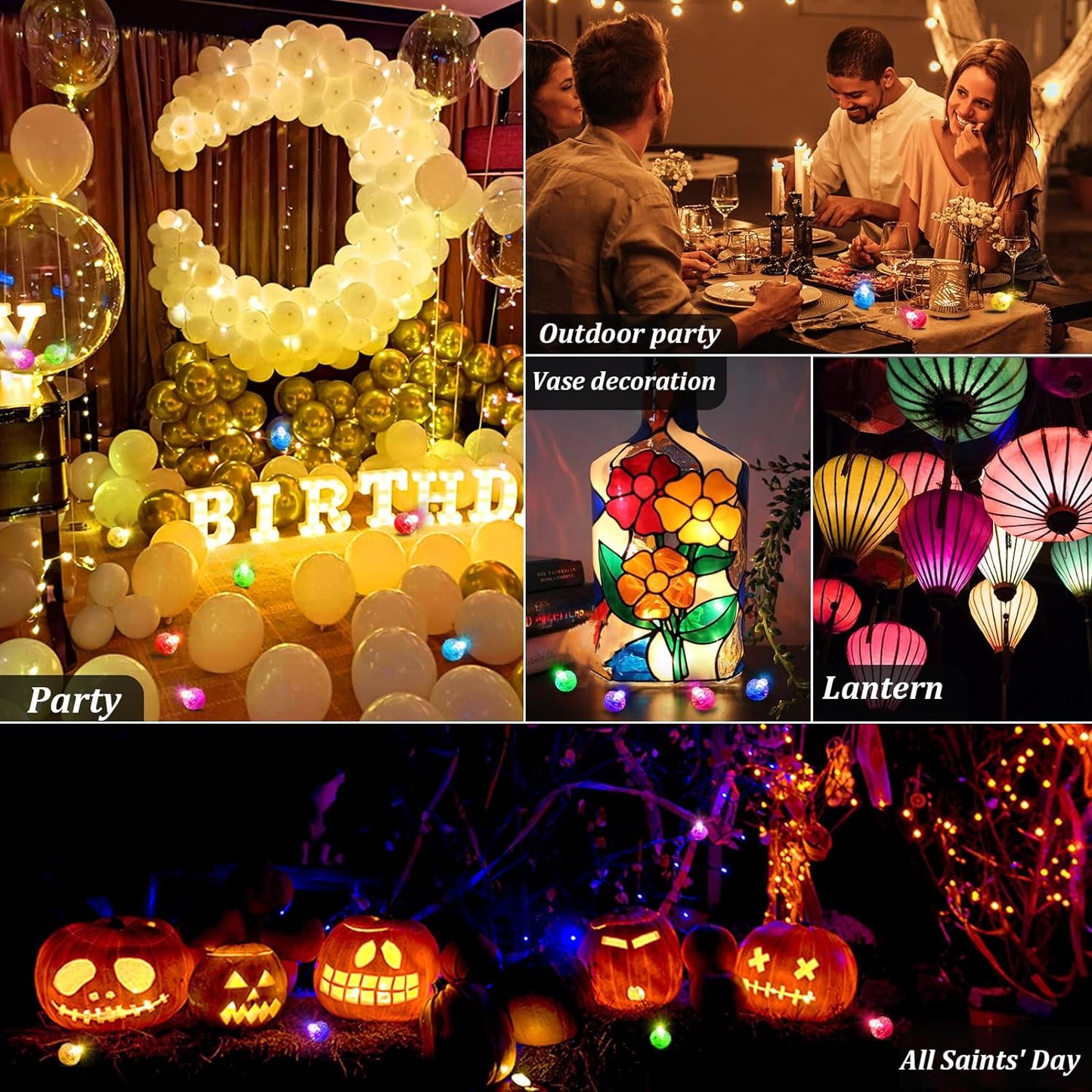 50 Pack Mini LED Balloon Lights for Paper Lanterns - Long Lasting Round Ball Lights for Birthday, Christmas, Halloween Decor - Red