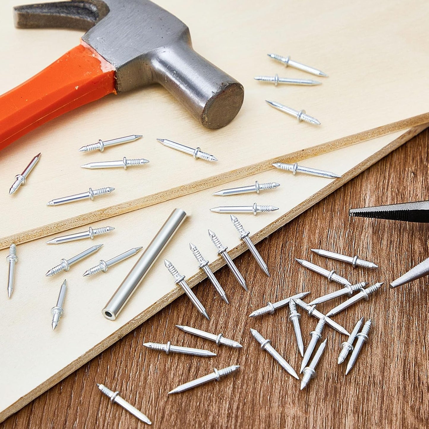 500-Piece Yaocom Double-Head Skirting Thread Nails with Installation Barrels - Non-Marking Invisible Special Hidden Nails