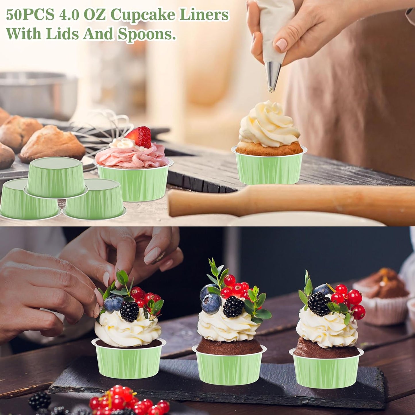 50PCS 4OZ Mini Cake Pans with Lids - Disposable Aluminum Pans for Individual Cakes - Perfect for Wedding and Holiday Parties