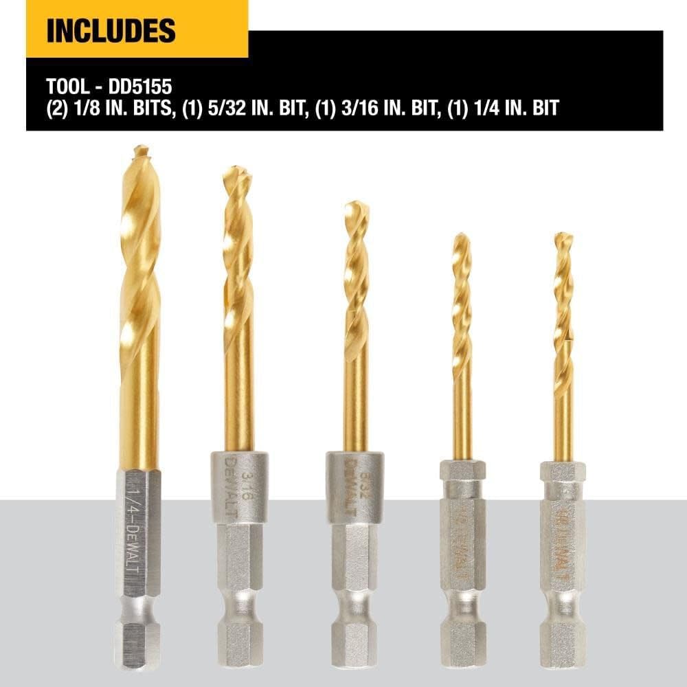 5pc DEWALT Impact Ready Titanium Nitride Coated Drill Bit Set - DD5155