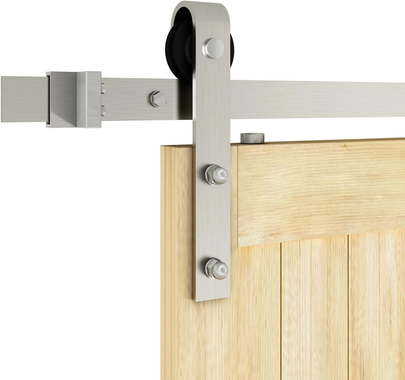 6 FT Brushed Nickel Sliding Barn Door Hardware Kit - Smooth & Quiet Hanger Roller Track Set - Heavy Duty J Shape Roller - Easy Install - Nickle Barn Door Track