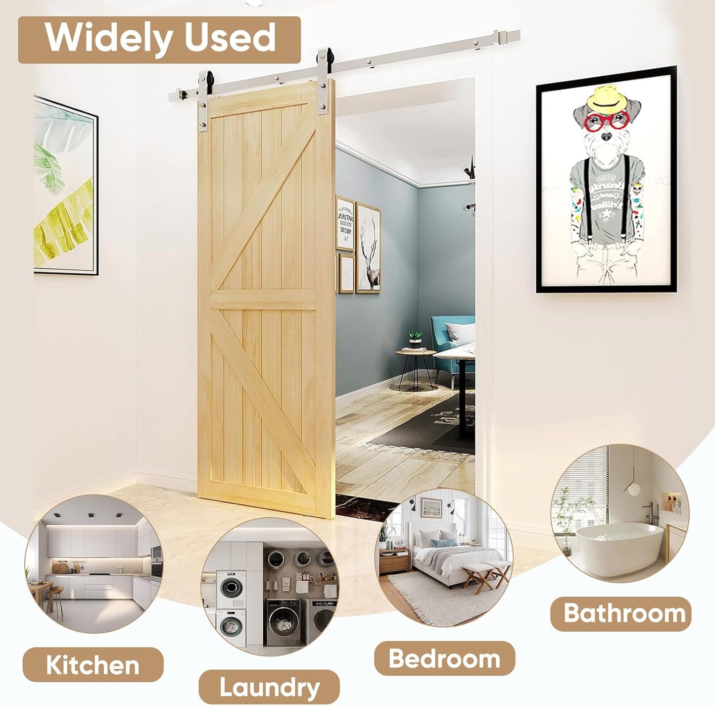 6 FT Brushed Nickel Sliding Barn Door Hardware Kit - Smooth & Quiet Hanger Roller Track Set - Heavy Duty J Shape Roller - Easy Install - Nickle Barn Door Track