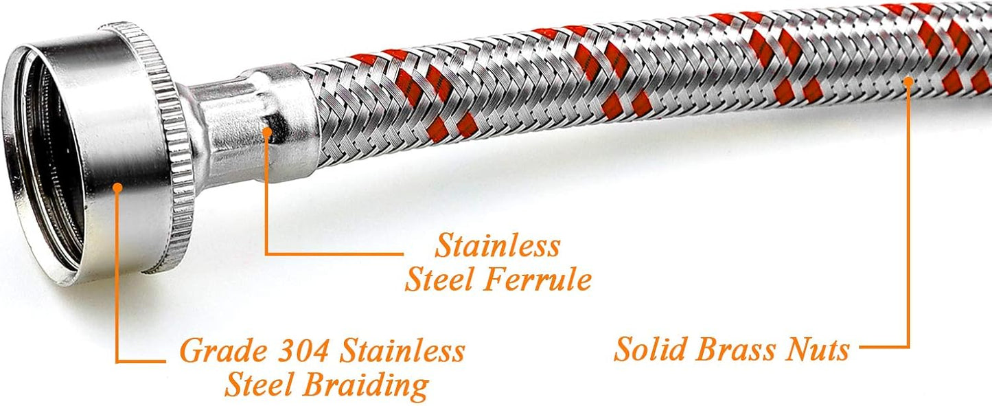 6 Ft Long Red and Blue Stainless Steel Washer Hoses with 90 Degree Elbows - Set of 2, Burst Proof Hot and Cold Water Supply Lines for Washing Machine by Beaquicy