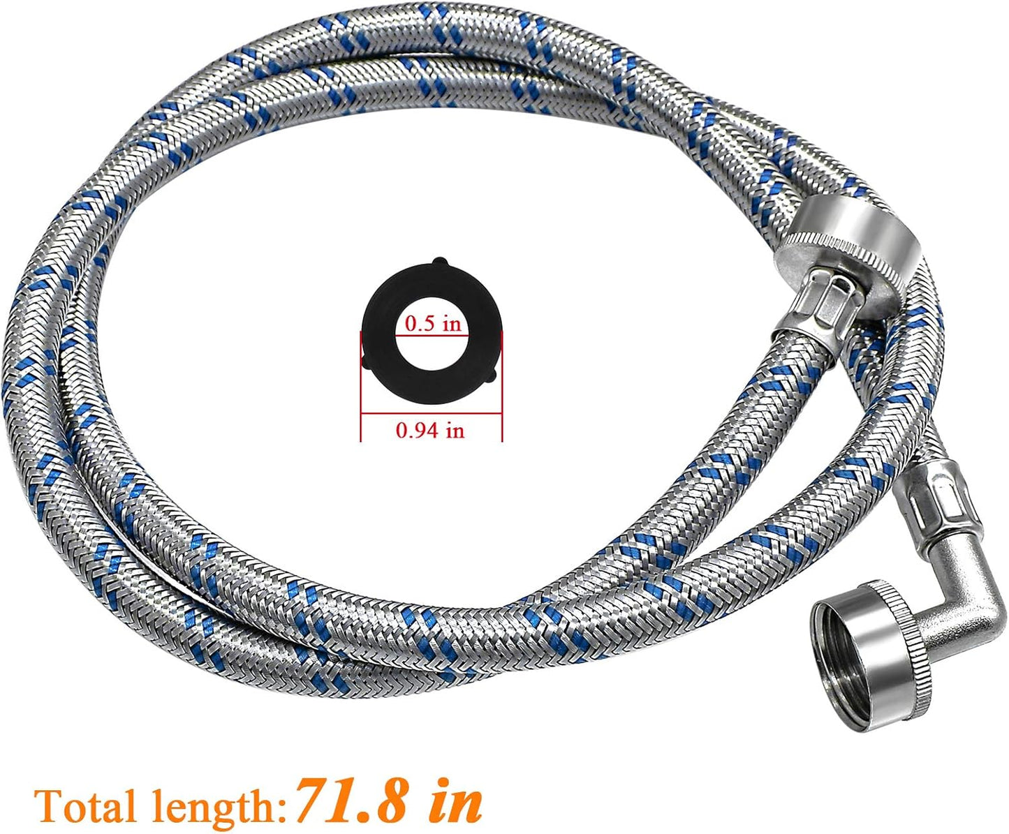 6 Ft Long Red and Blue Stainless Steel Washer Hoses with 90 Degree Elbows - Set of 2, Burst Proof Hot and Cold Water Supply Lines for Washing Machine by Beaquicy