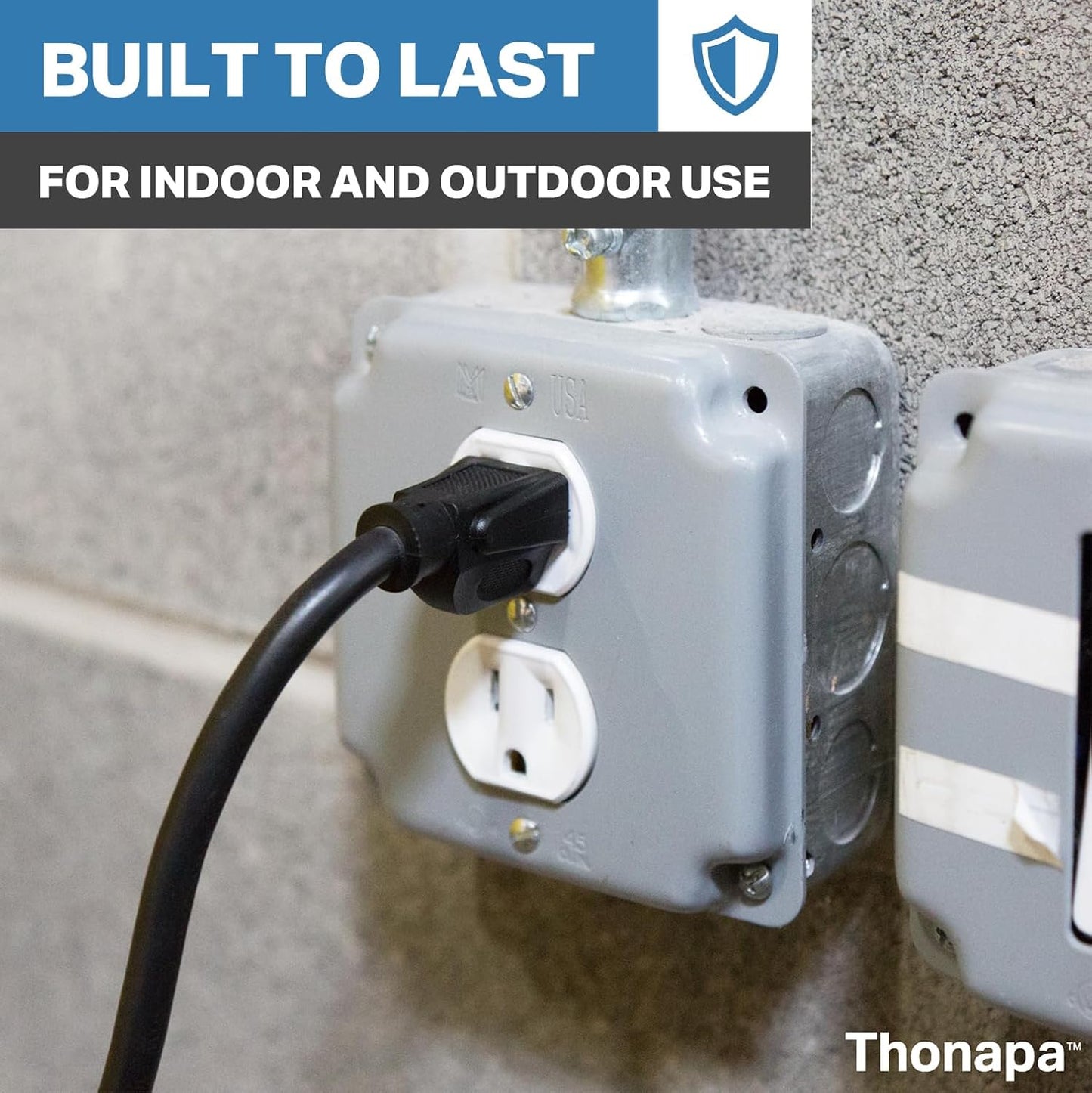 6 ft Thonapa Outdoor Extension Cord - 13 Amp, 16/3 SJTW, 3 Prong Black Power Cable for Outside Lights & Lawn - Weatherproof, UL Certified by US Veteran Owned Company