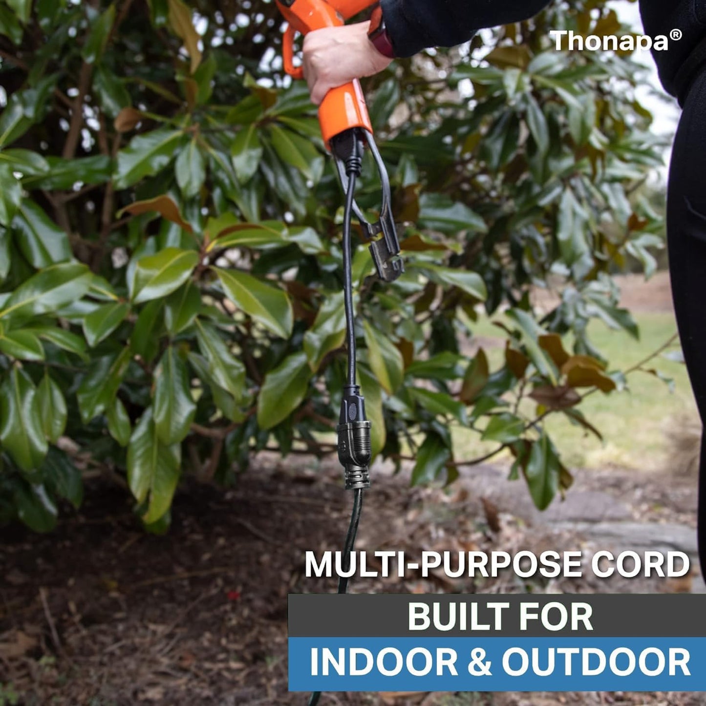 6 ft Thonapa Outdoor Extension Cord - 13 Amp, 16/3 SJTW, 3 Prong Black Power Cable for Outside Lights & Lawn - Weatherproof, UL Certified by US Veteran Owned Company